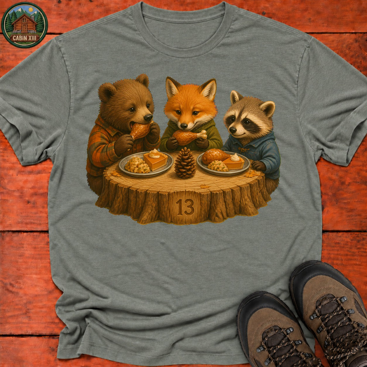 Kids Table Thanksgiving T-Shirt — Heather Military Green