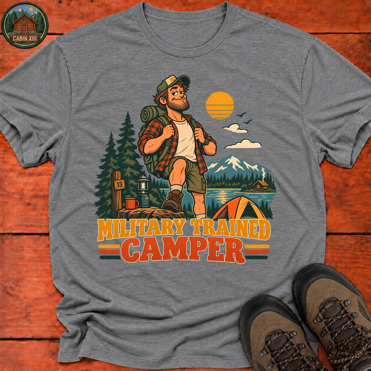 Military Trained Camper (Male) T-Shirt — Graphite Heather