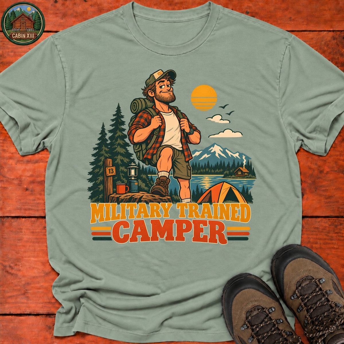 Military Trained Camper (Male) T-Shirt — Sage