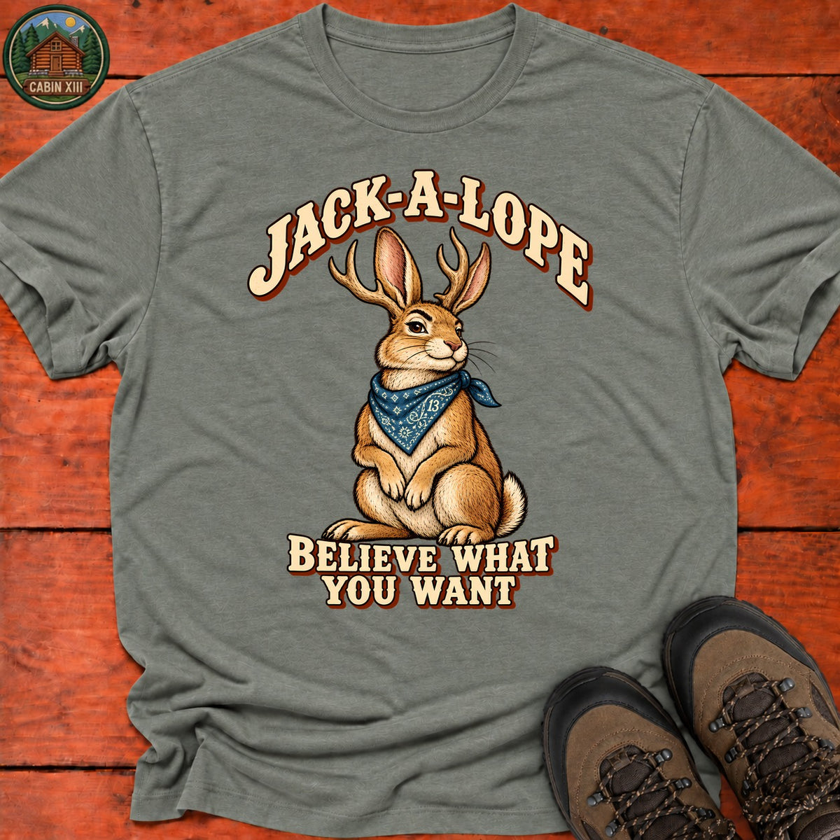 Jack A Lope T-Shirt — Heather Military Green