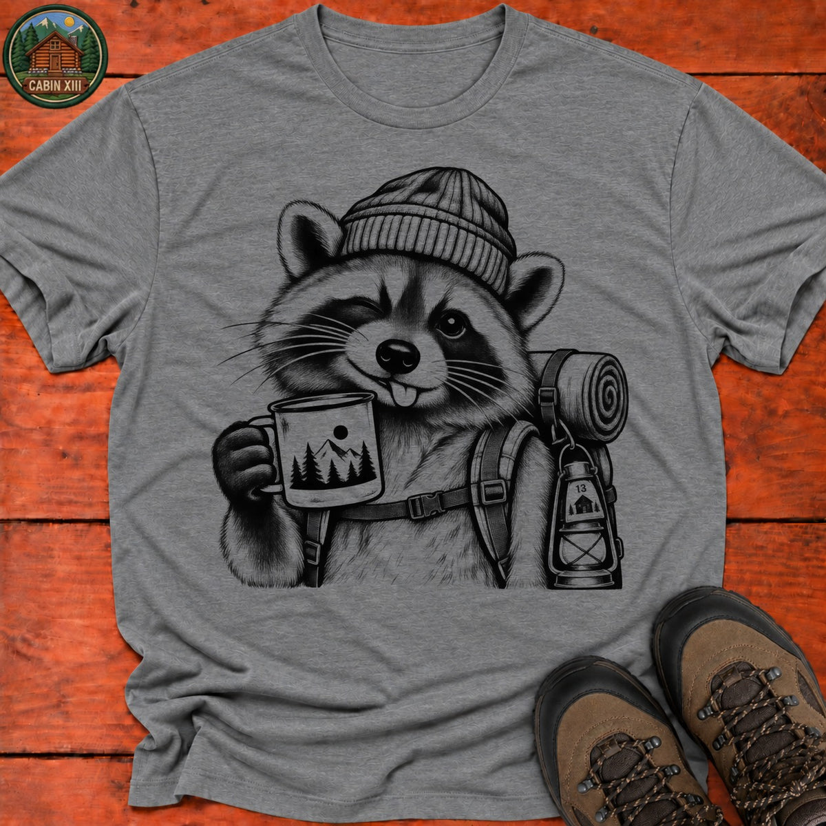 Raccoon In A Beanie T-Shirt — Graphite Heather