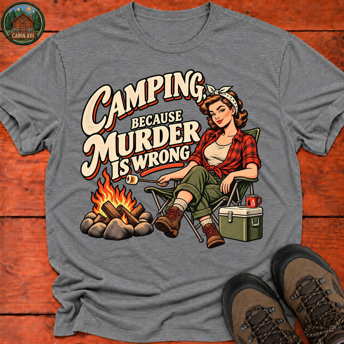Camping Murder is Wrong T-Shirt — Graphite Heather