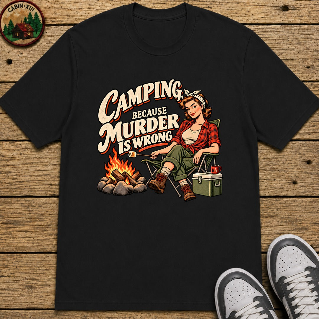 Camping Murder is Wrong Kids T-Shirt — Black