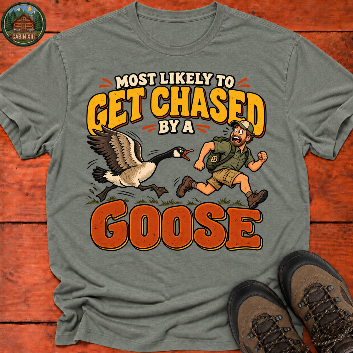 Chased By A Goose T-Shirt — Heather Military Green