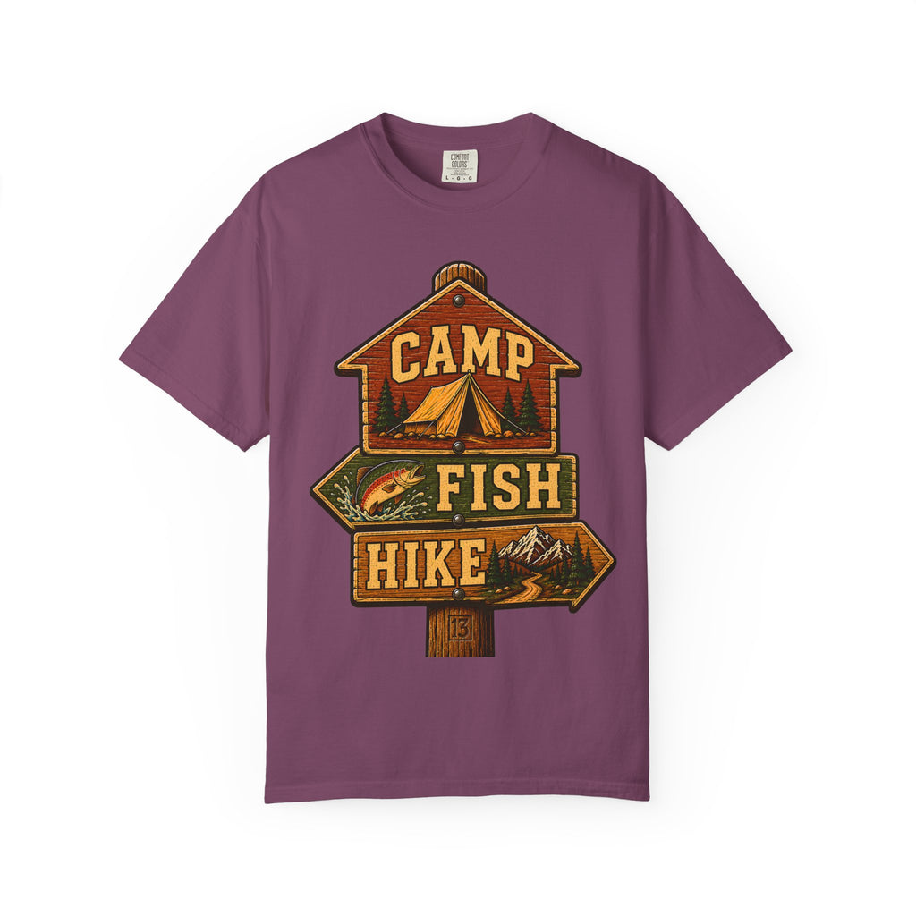 Camp Fish Hike — Vintage Trailhead Sign Outdoor Tee