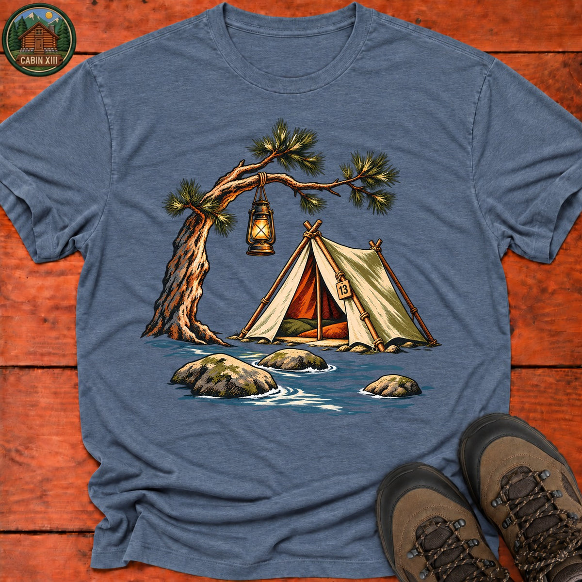 Creekside Camping T-Shirt — Heather Indigo