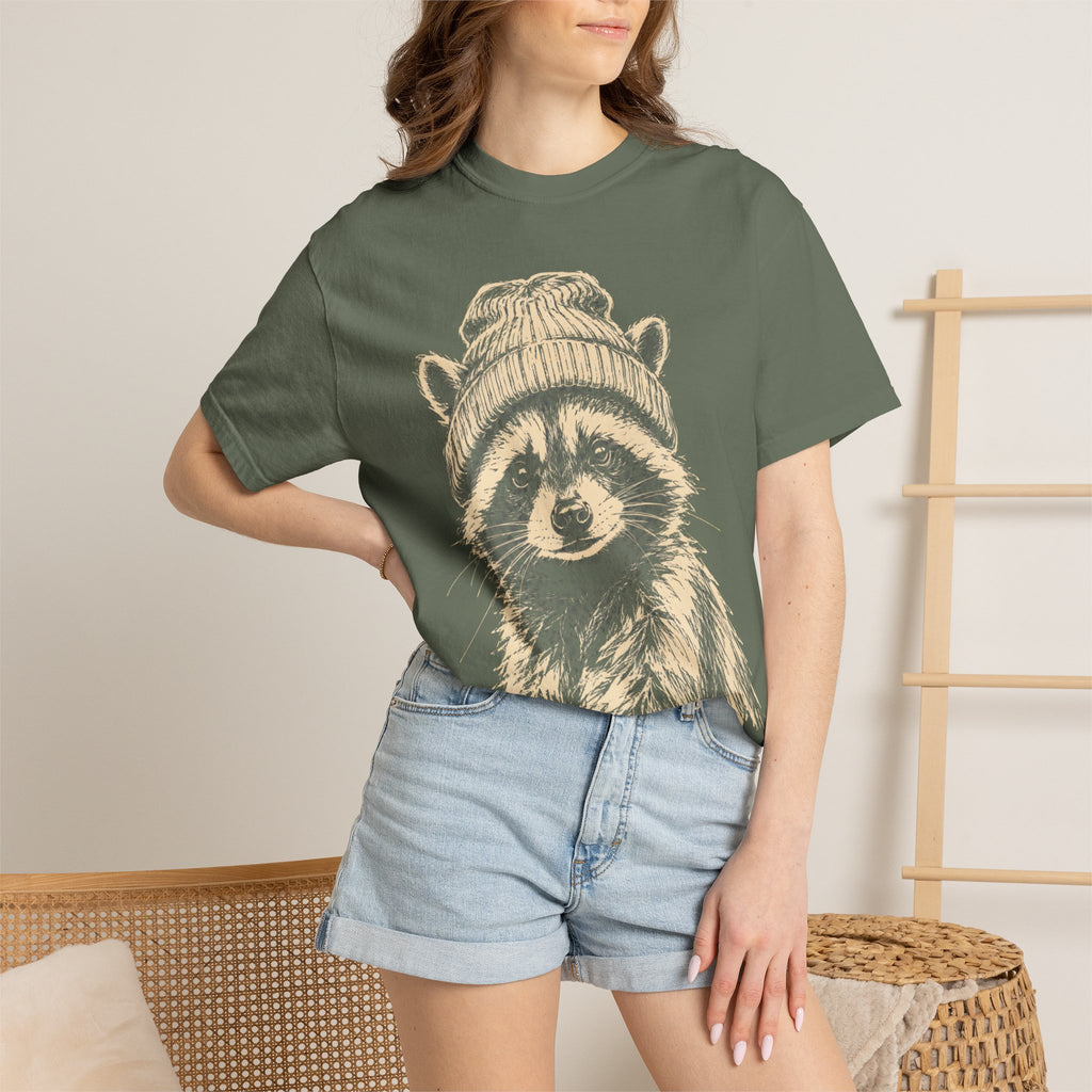 Raccoon in a Beanie — Vintage Sketch Wildlife Outdoor Tee