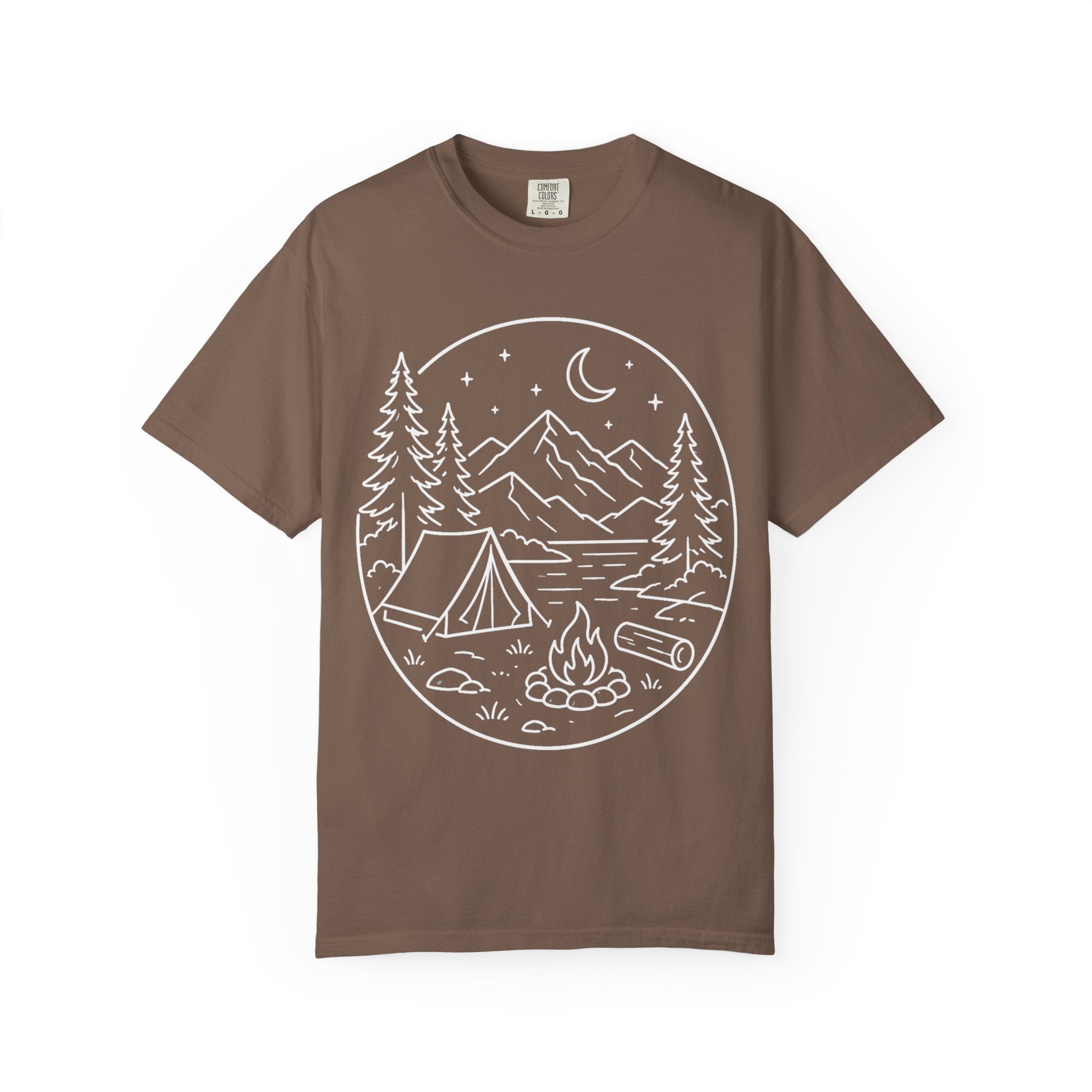 Mountain Campsite Night Scene Shirt — Cream Ink Camping Tee