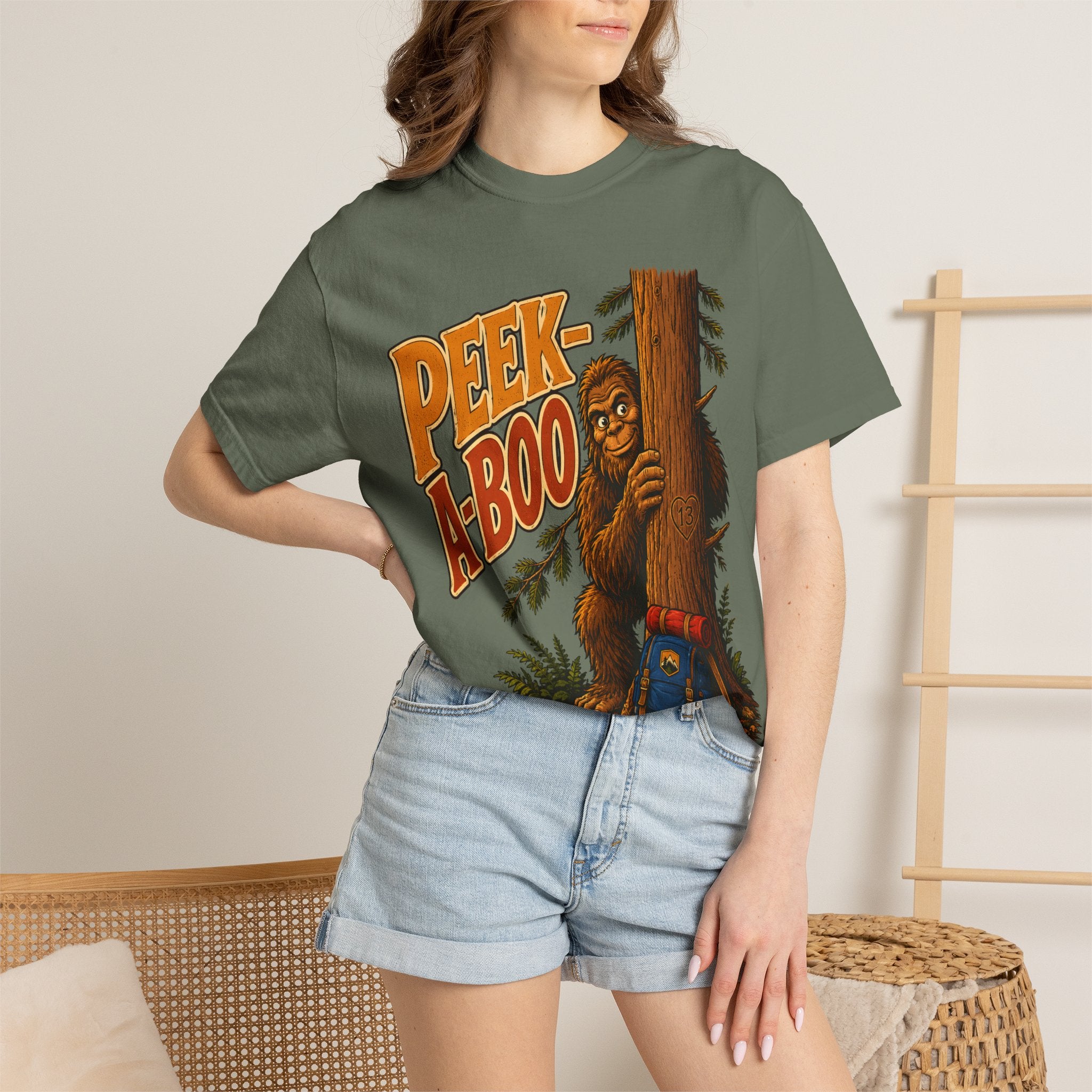 Peek-A-Boo Bigfoot — Funny Sasquatch Hiking Camping Tee