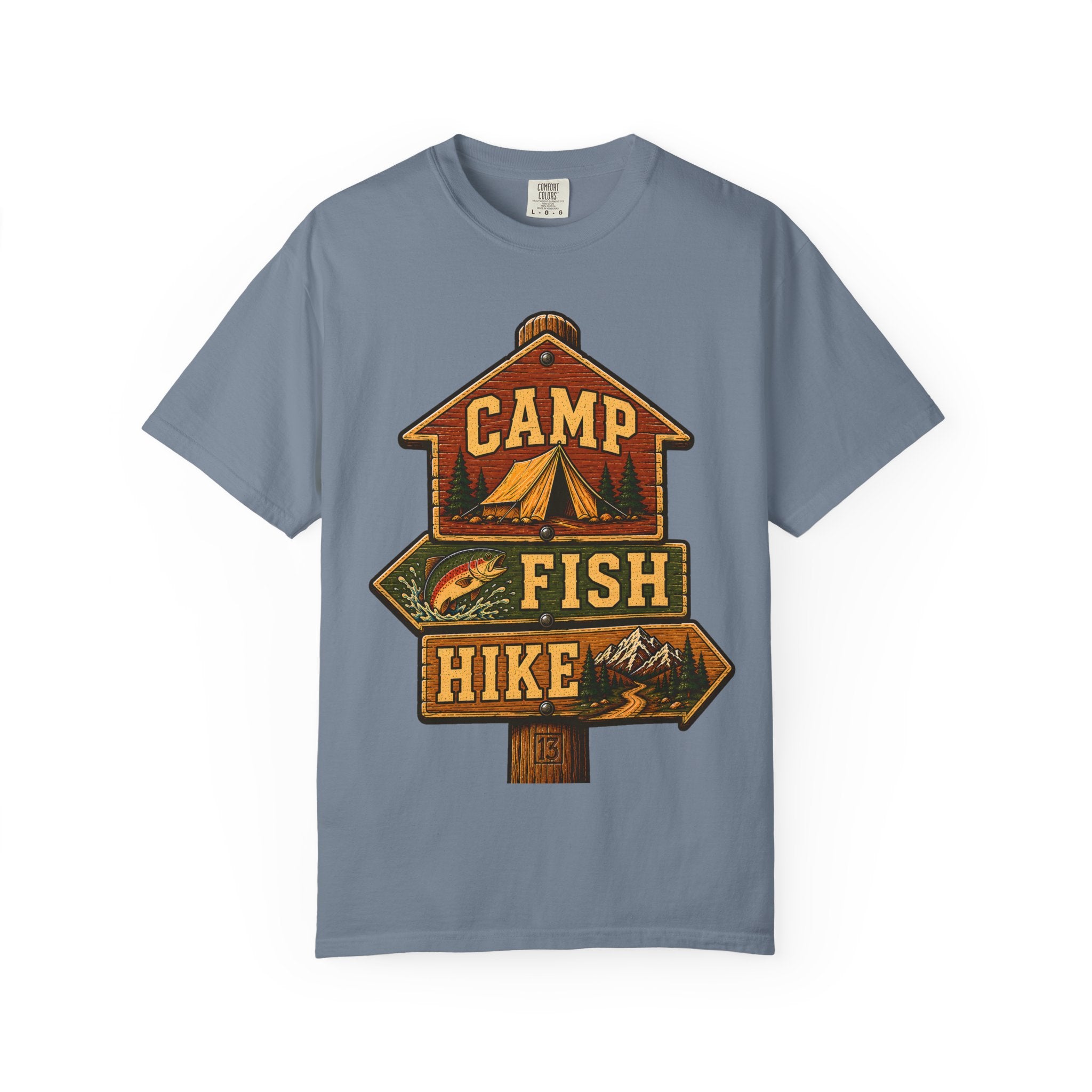 Camp Fish Hike — Vintage Trailhead Sign Outdoor Tee