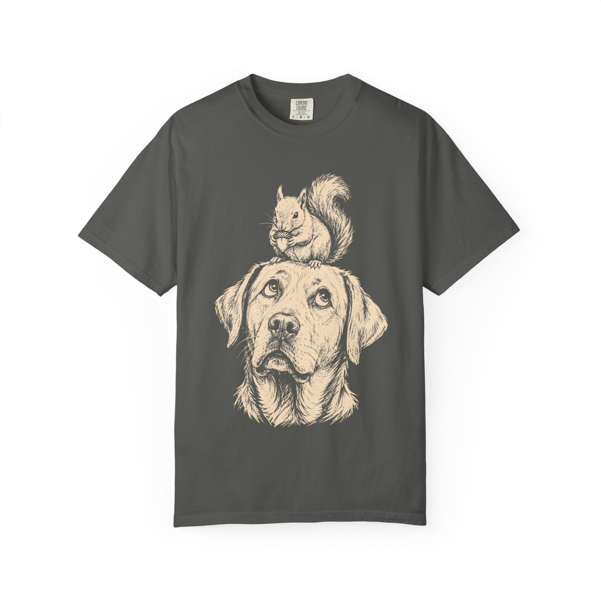 Dog and Squirrel — Vintage Sketch Outdoor Dog Tee