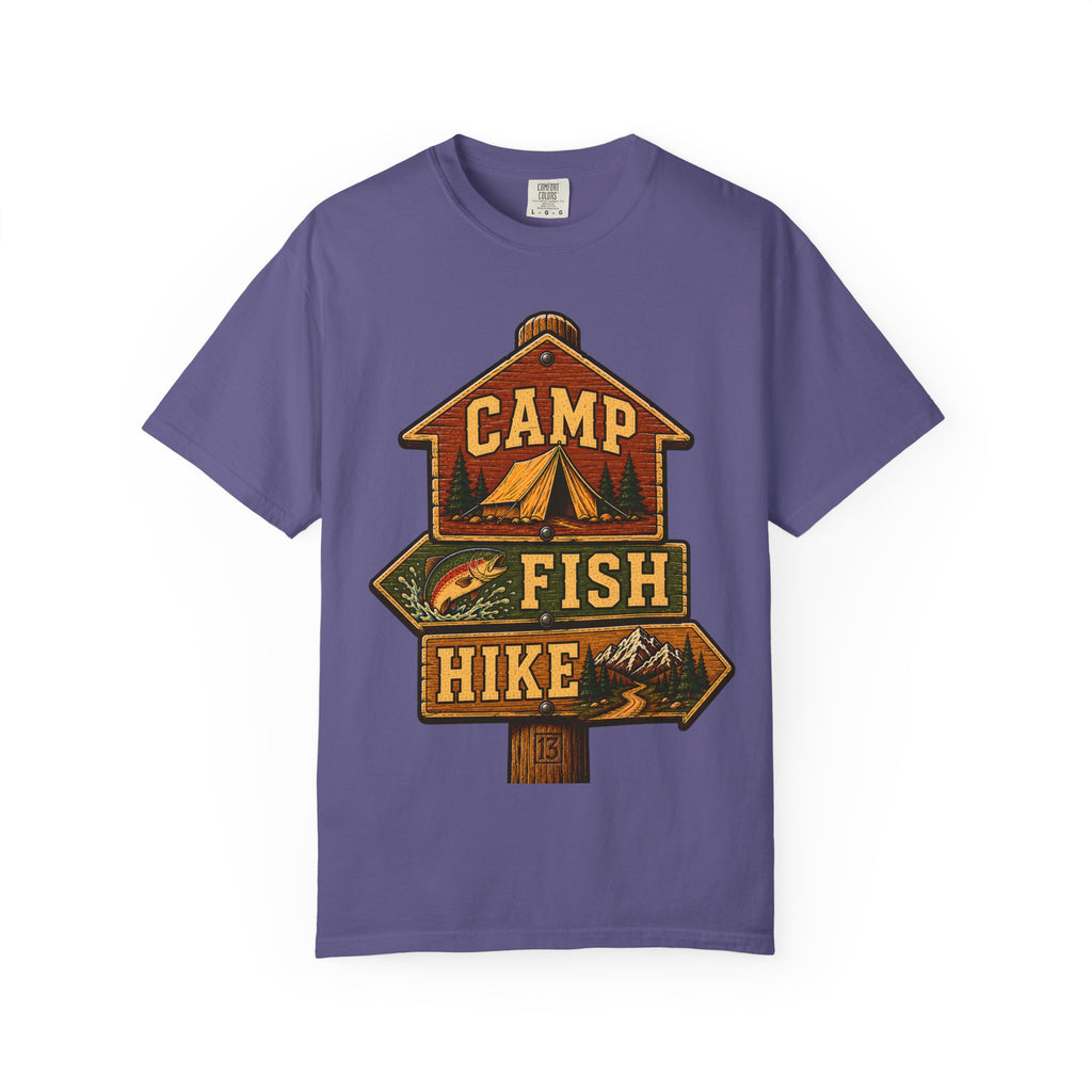 Camp Fish Hike — Vintage Trailhead Sign Outdoor Tee
