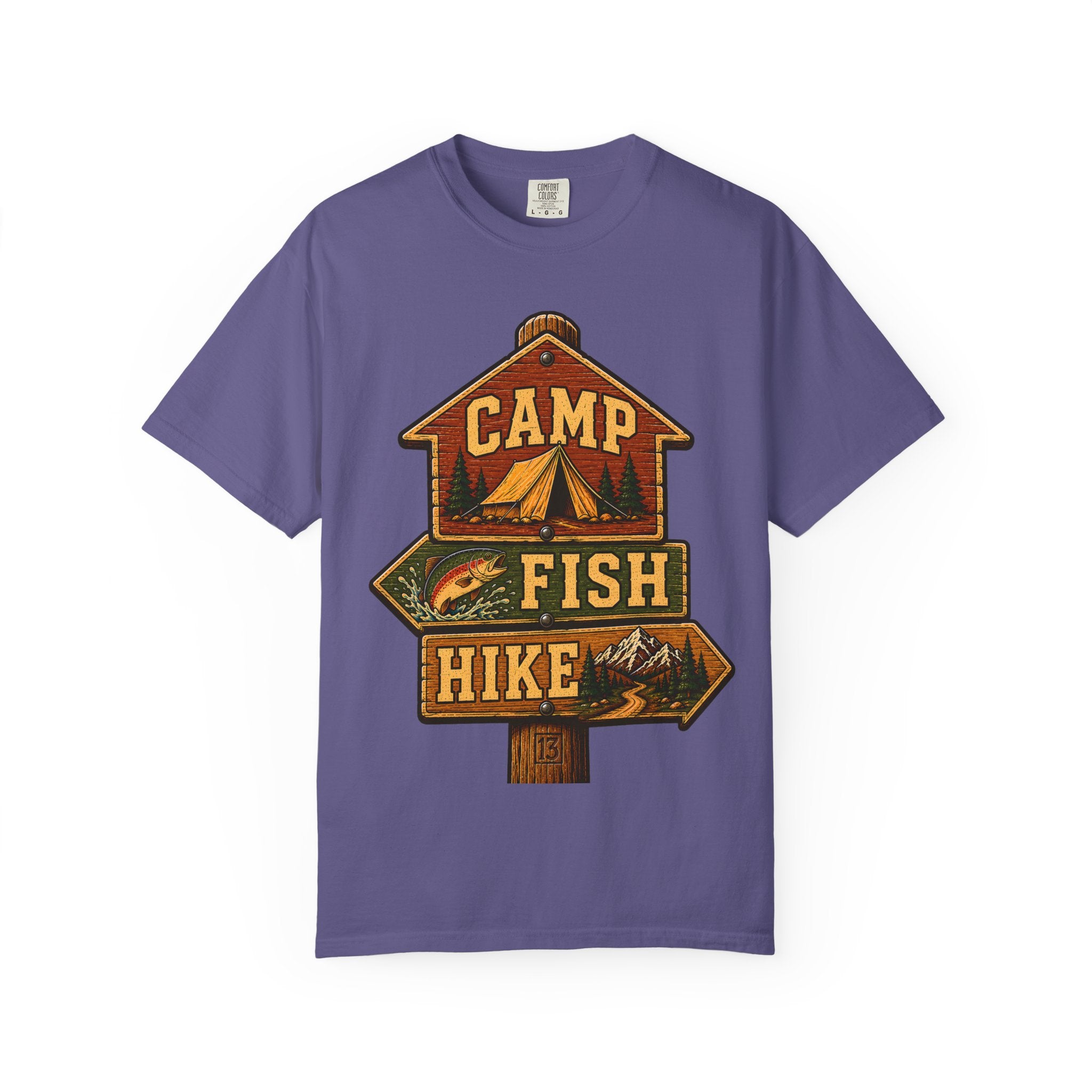 Camp Fish Hike — Vintage Trailhead Sign Outdoor Tee
