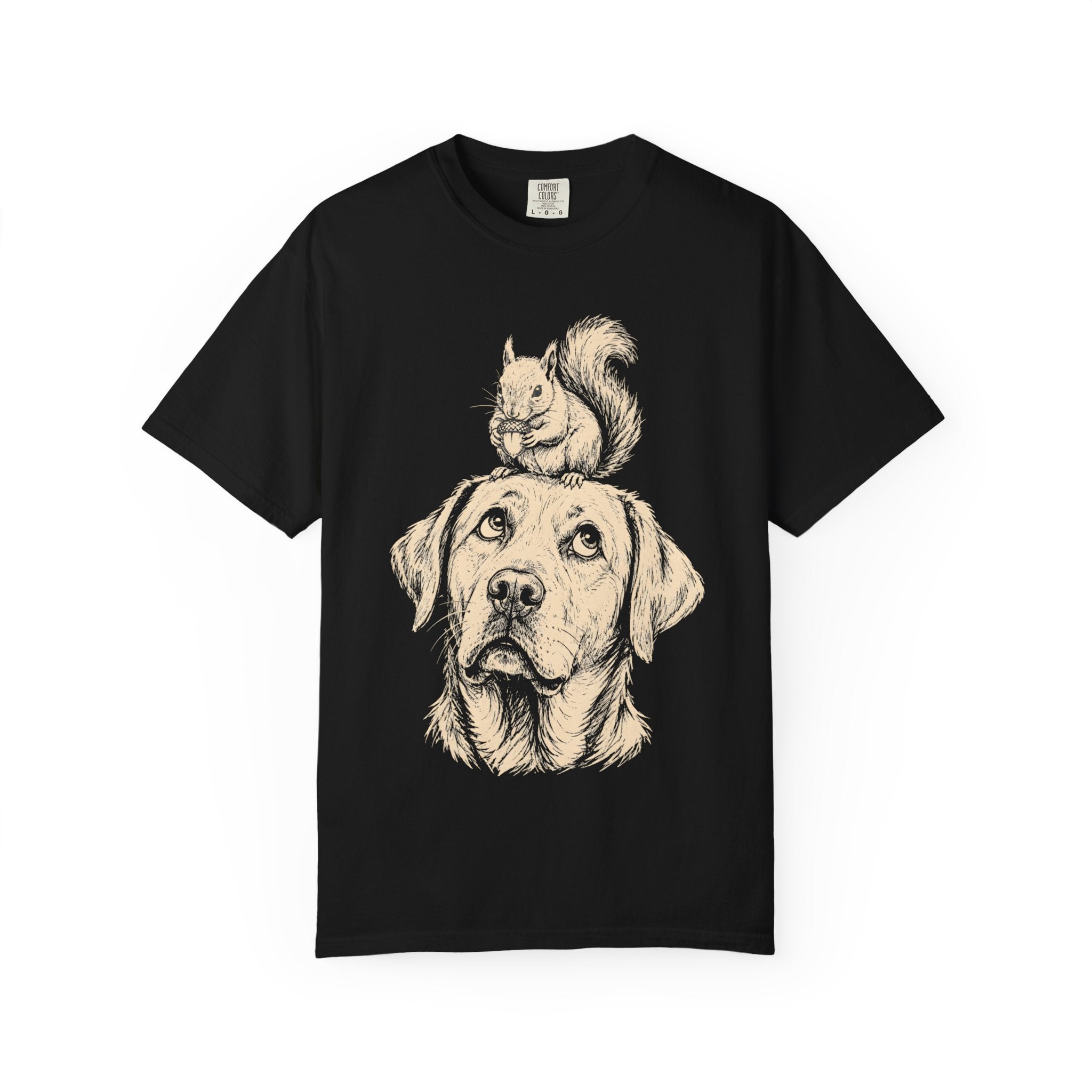 Dog and Squirrel — Vintage Sketch Outdoor Dog Tee