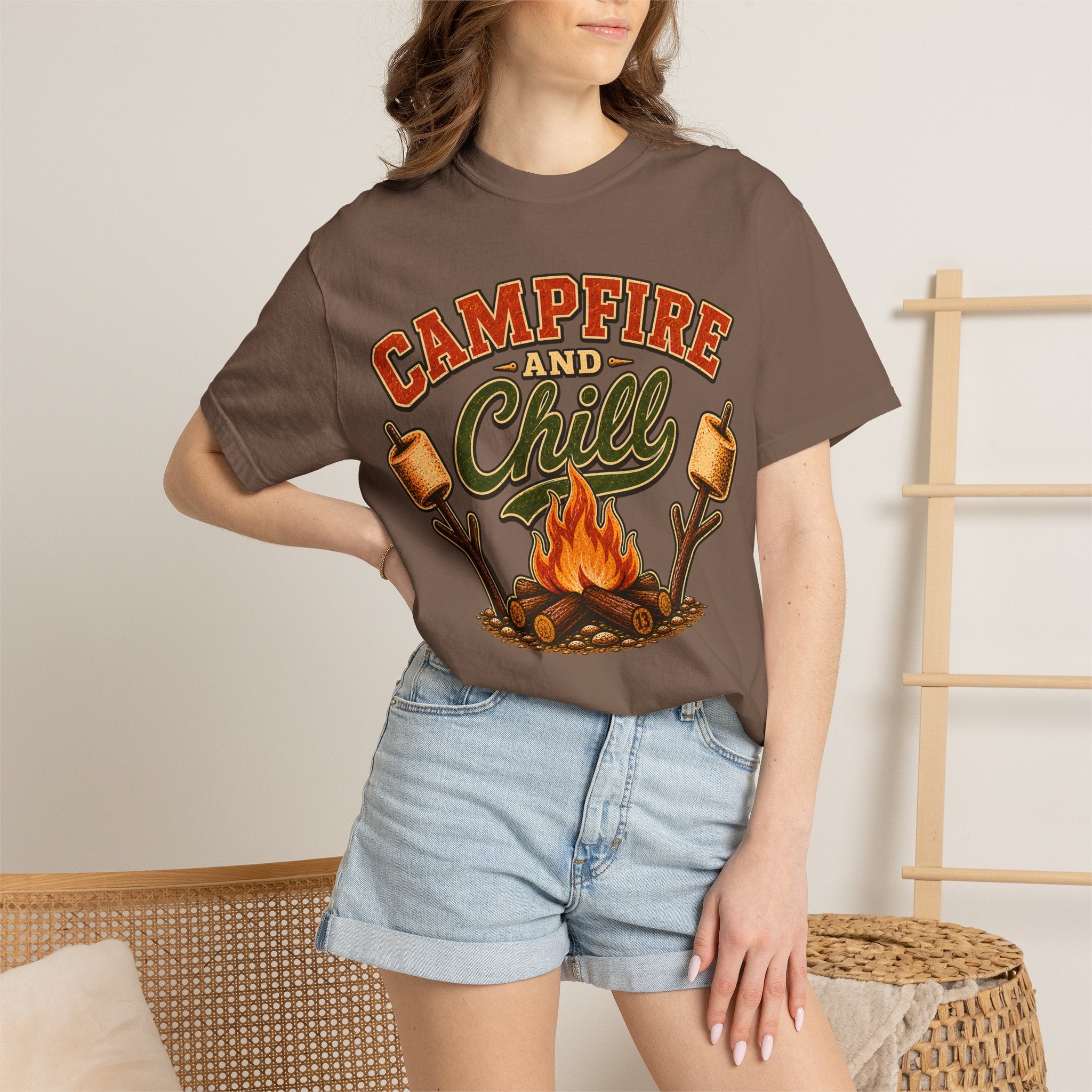 Campfire and Chill — Vintage Camping Marshmallow Humor Tee