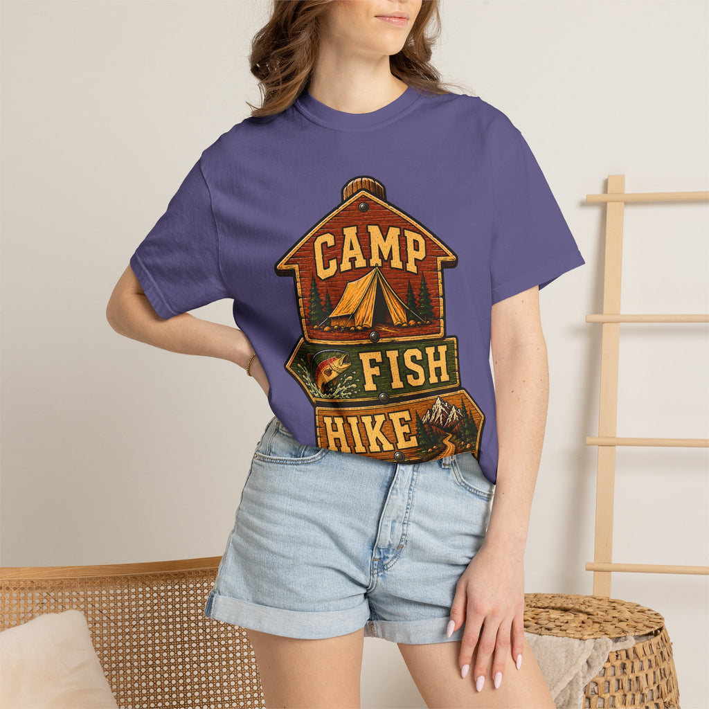 Camp Fish Hike — Vintage Trailhead Sign Outdoor Tee