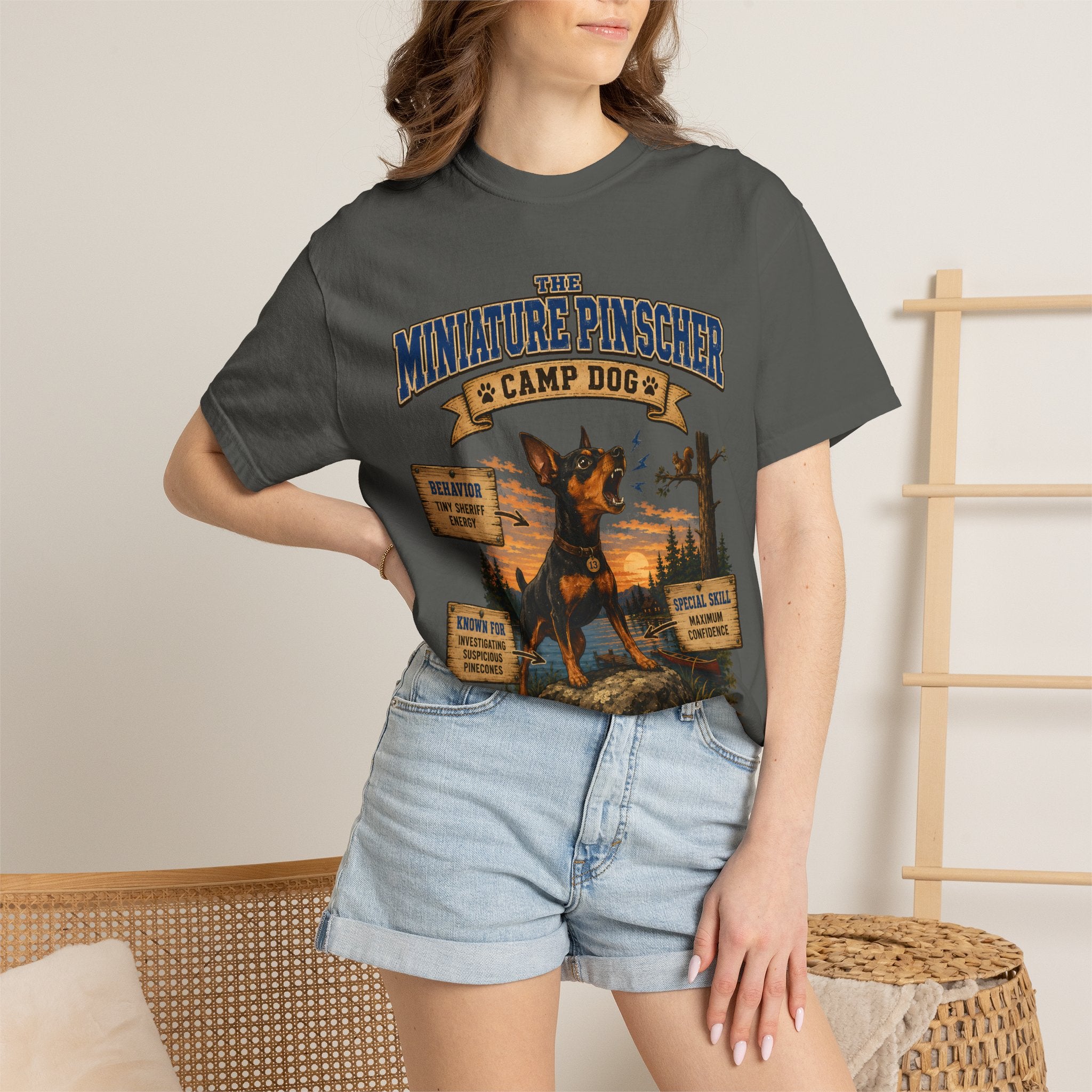 Miniature Pinscher Camp Dog - Tiny Sheriff Energy Tee