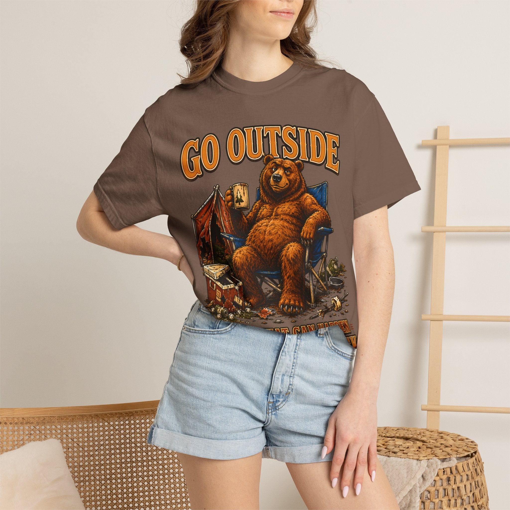 Go Outside Worst That Can Happen Is A Bear Attack Camp Tee