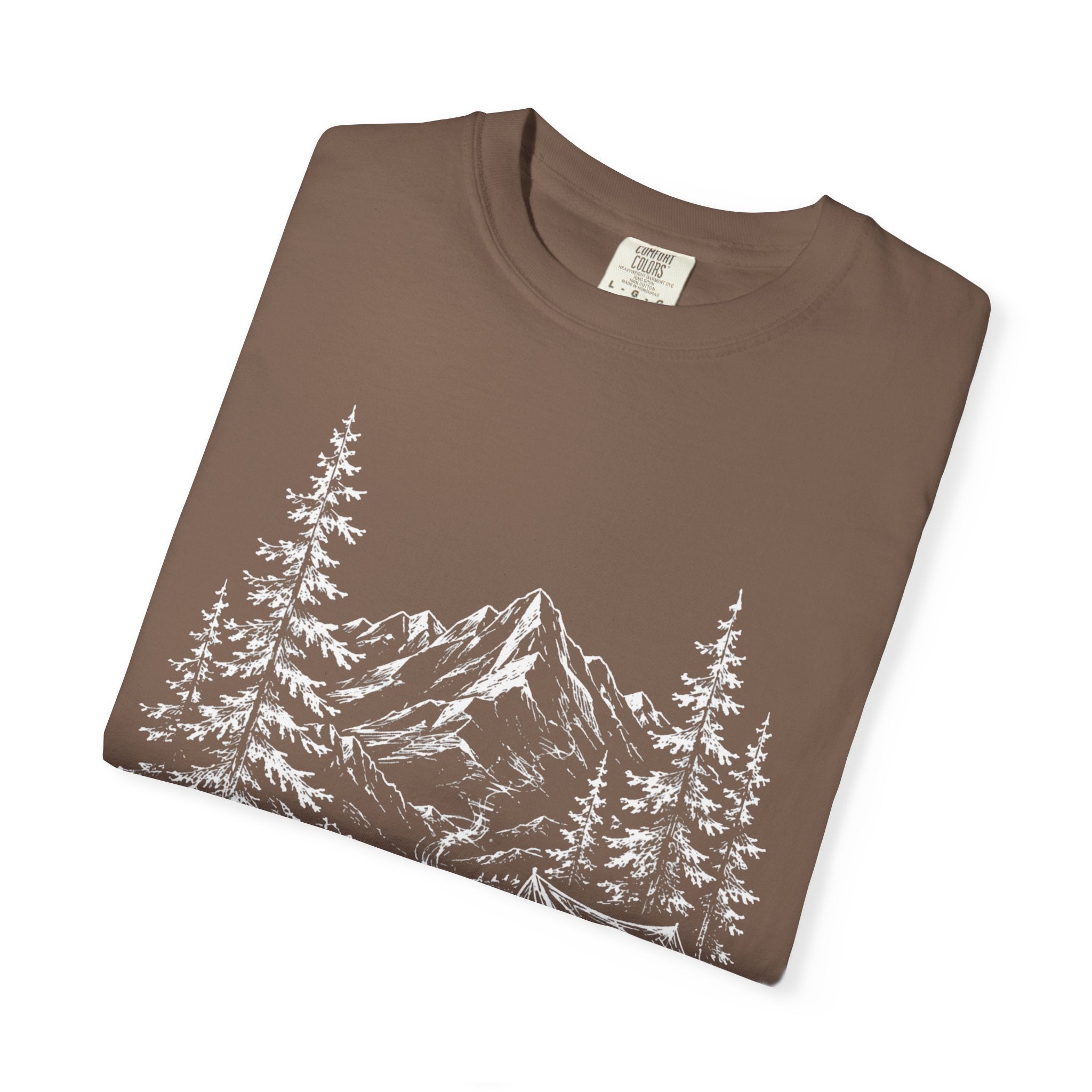 Campsite Sketch — Vintage Mountain Camp Scene Outdoor Tee
