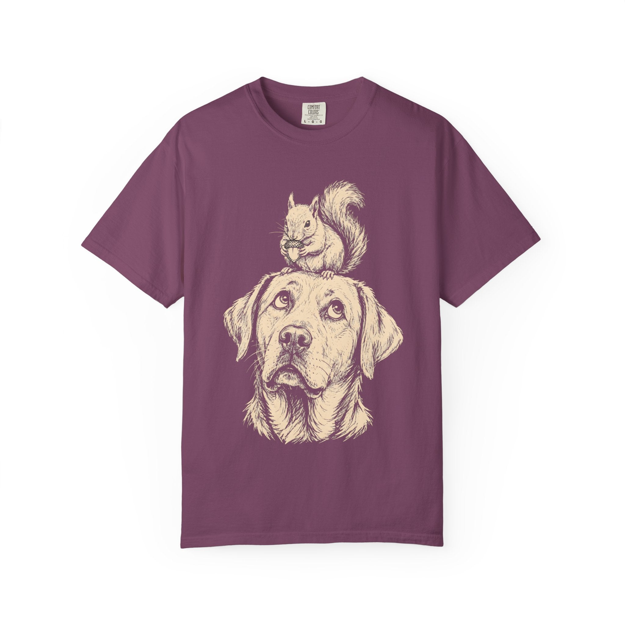 Dog and Squirrel — Vintage Sketch Outdoor Dog Tee