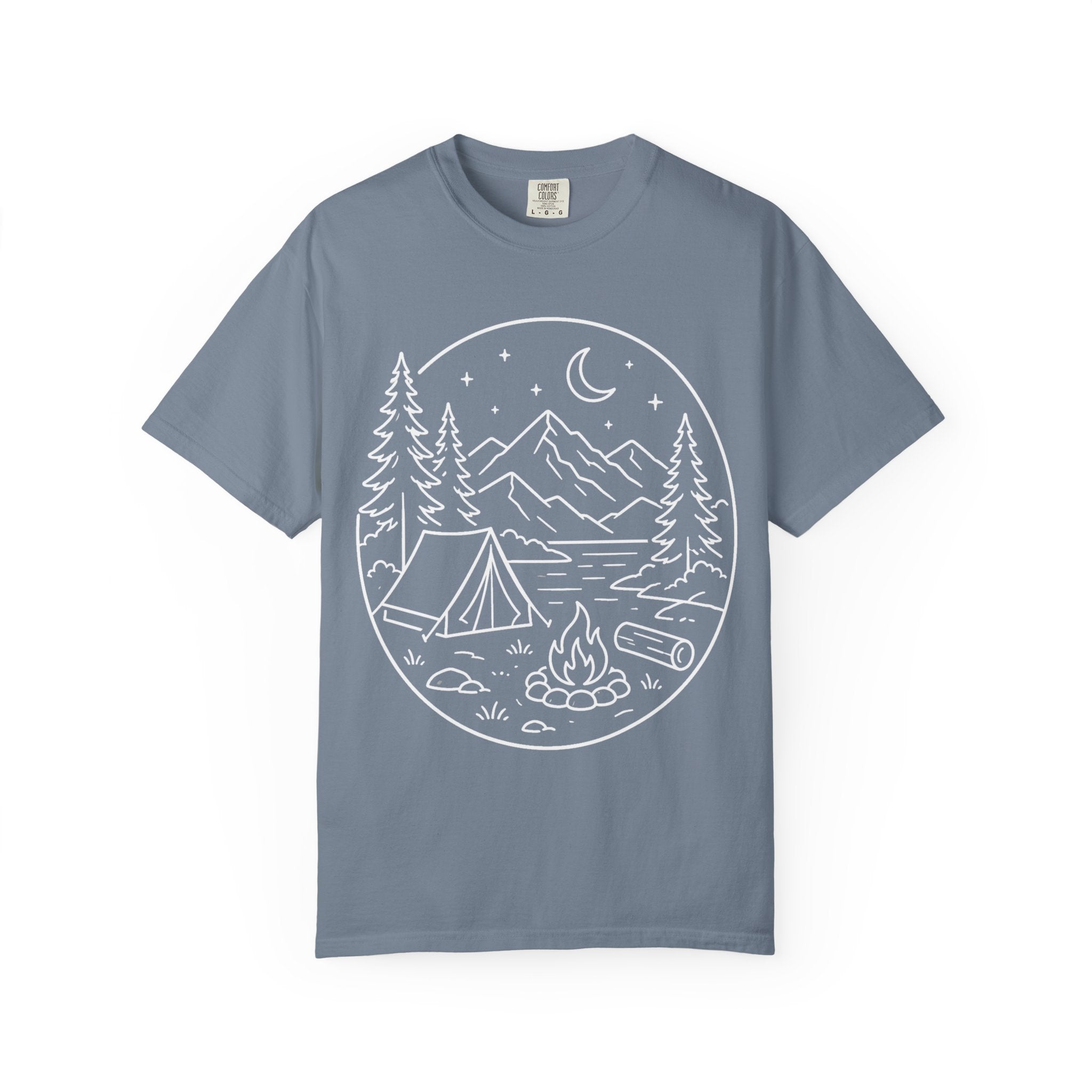 Mountain Campsite Night Scene Shirt — Cream Ink Camping Tee