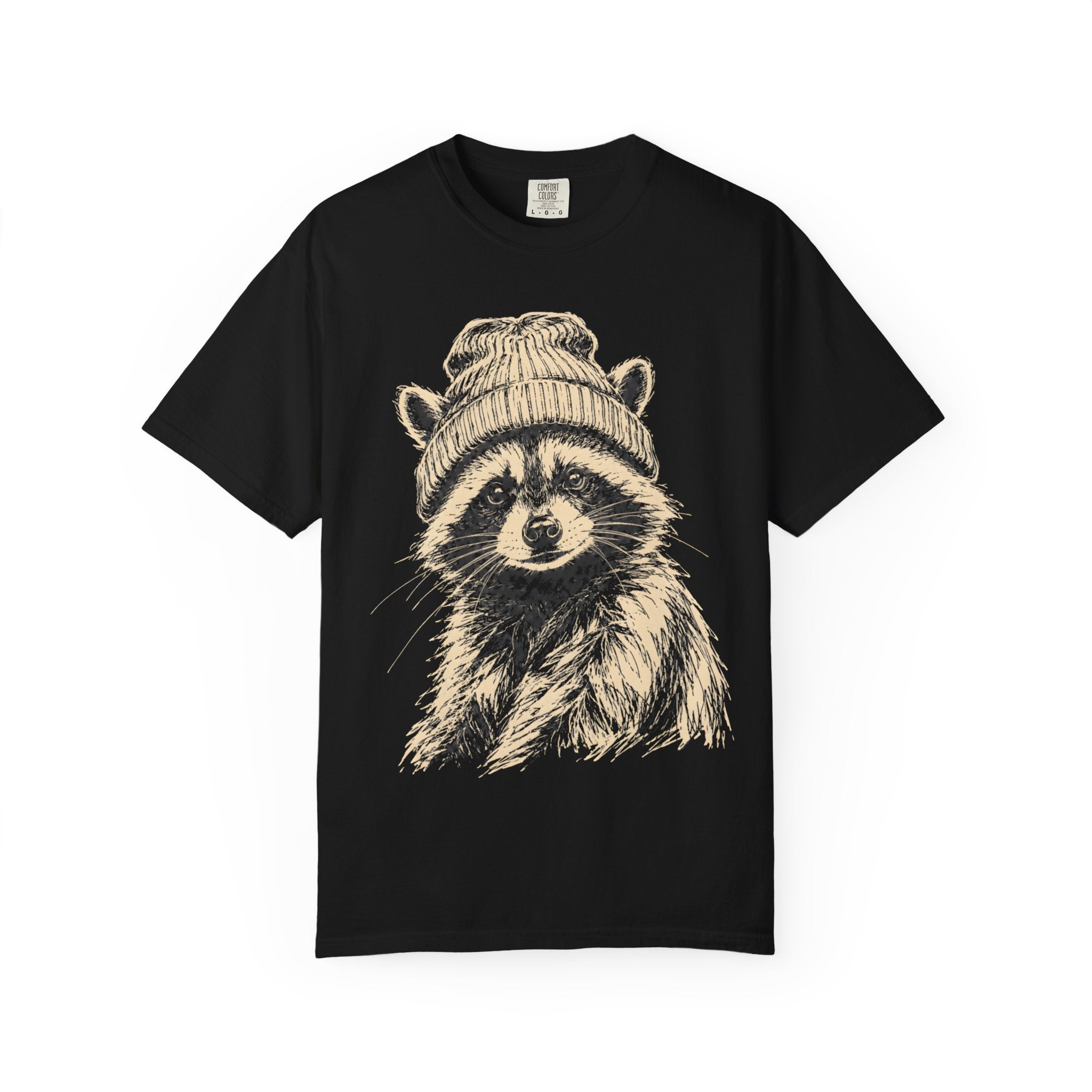 Raccoon in a Beanie — Vintage Sketch Wildlife Outdoor Tee
