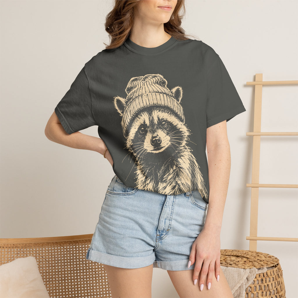Raccoon in a Beanie — Vintage Sketch Wildlife Outdoor Tee