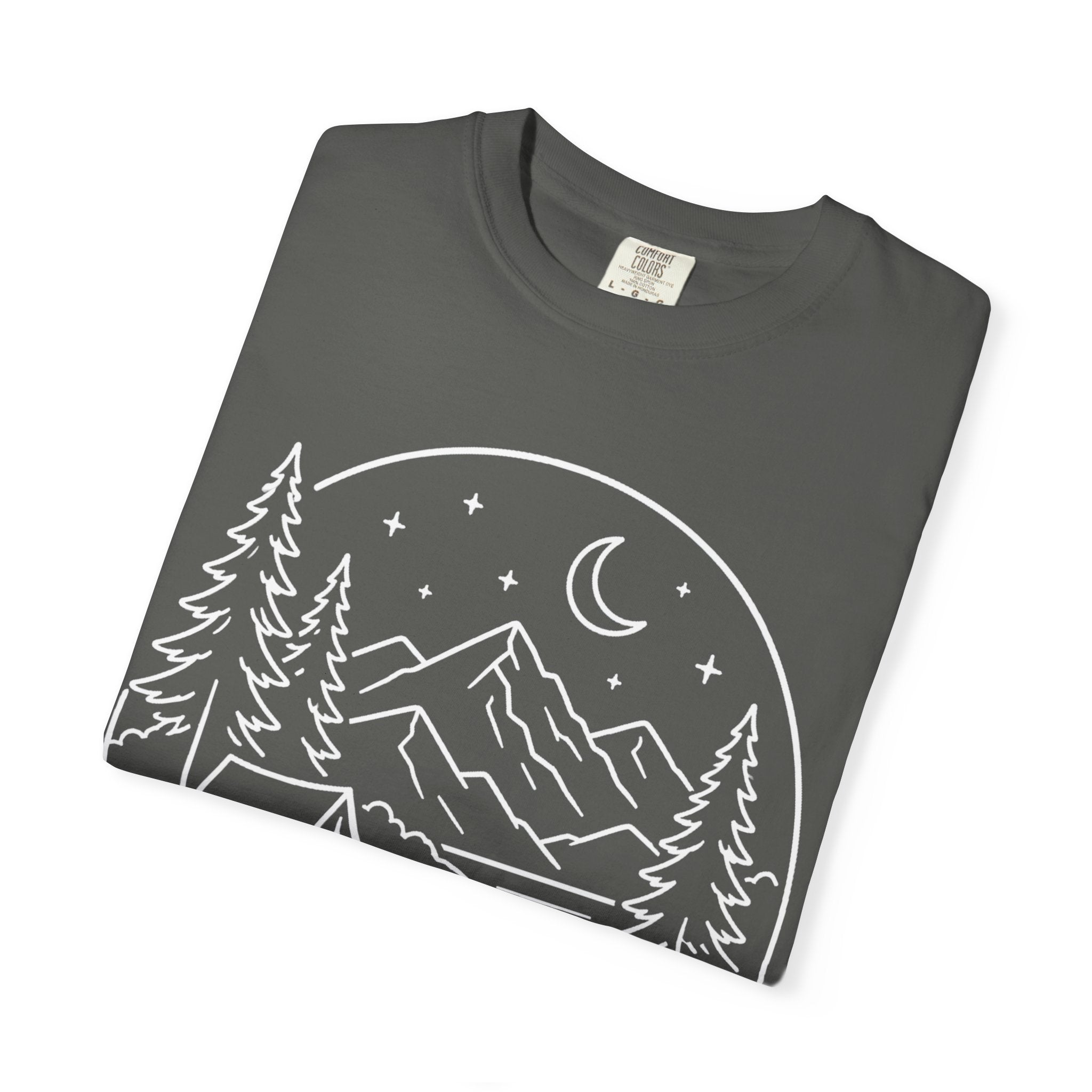 Mountain Campsite Night Scene Shirt — Cream Ink Camping Tee