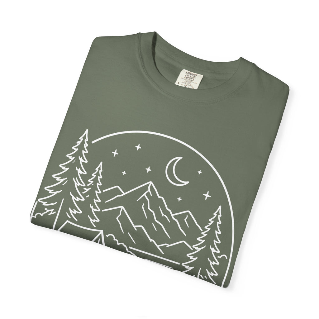 Mountain Campsite Night Scene Shirt — Cream Ink Camping Tee