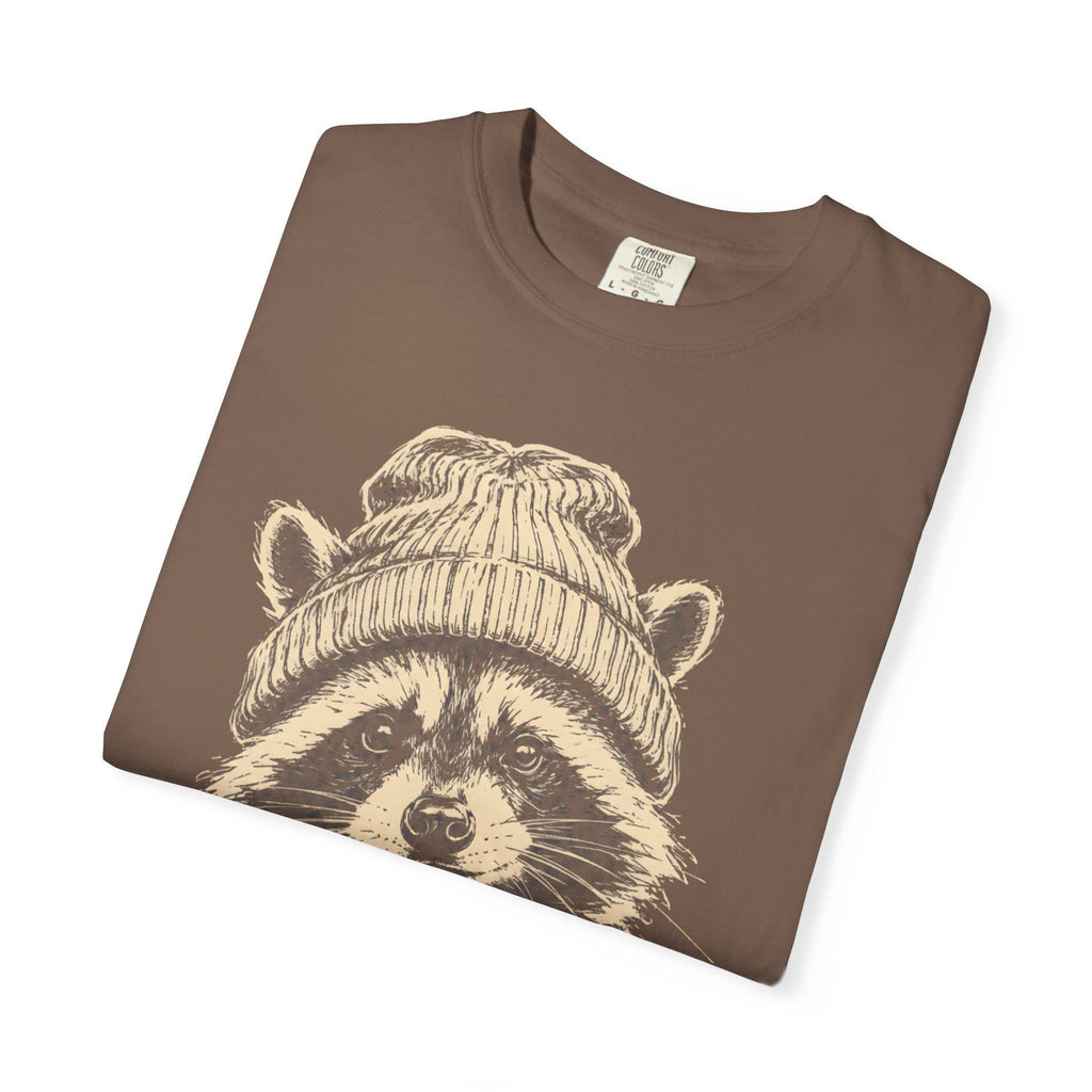 Raccoon in a Beanie — Vintage Sketch Wildlife Outdoor Tee