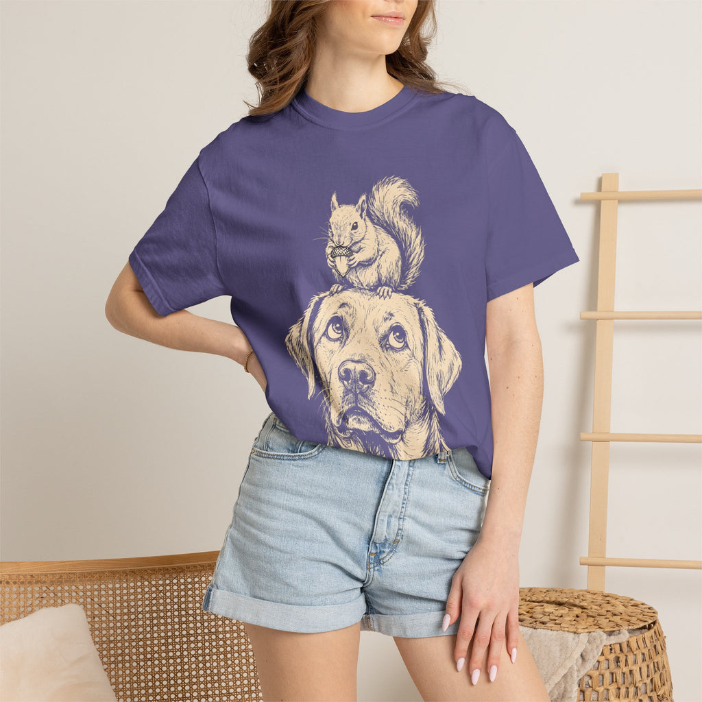 Dog and Squirrel — Vintage Sketch Outdoor Dog Tee