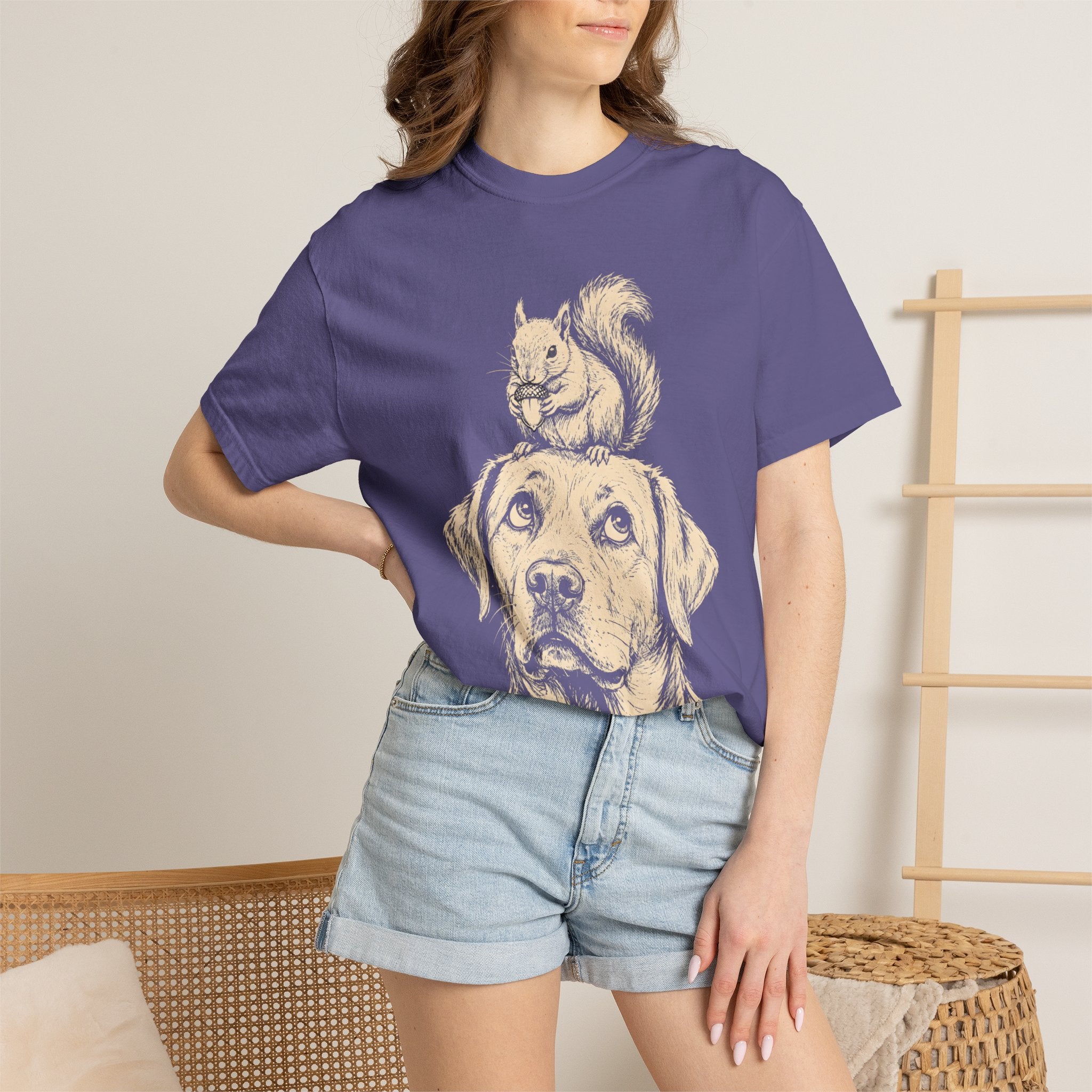 Dog and Squirrel — Vintage Sketch Outdoor Dog Tee
