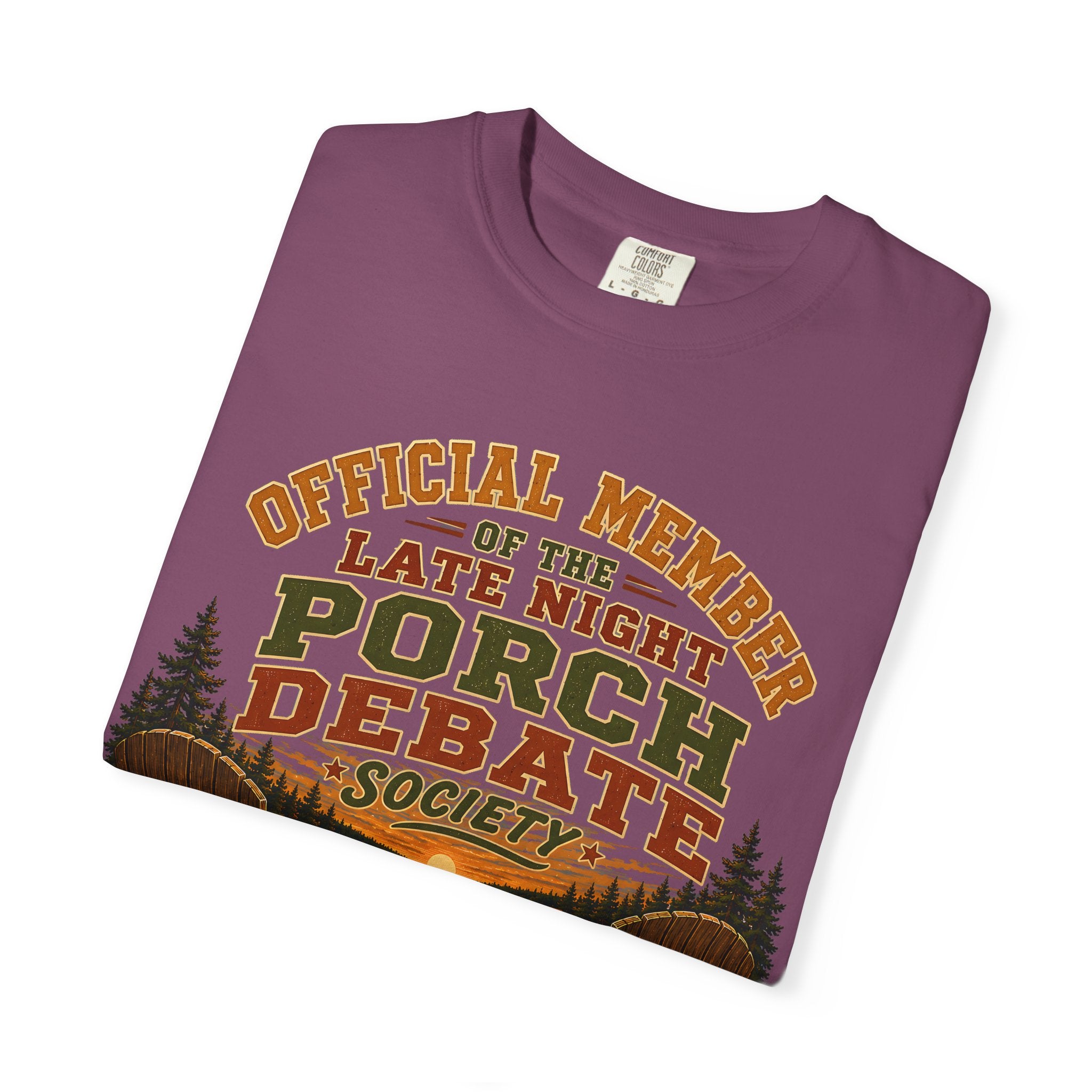 Late Night Porch Debate Society — Funny Lake Cabin Camping Tee