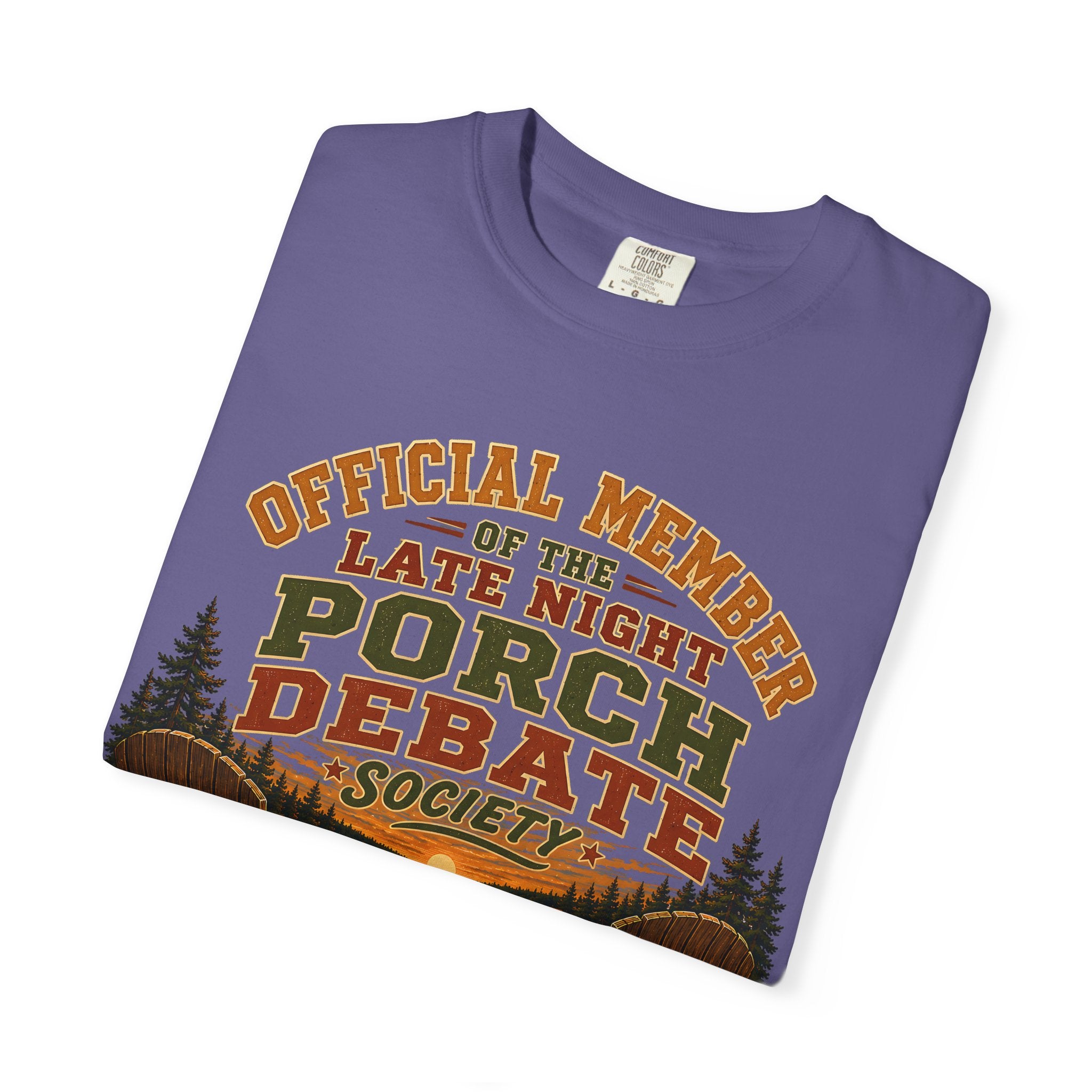 Late Night Porch Debate Society — Funny Lake Cabin Camping Tee