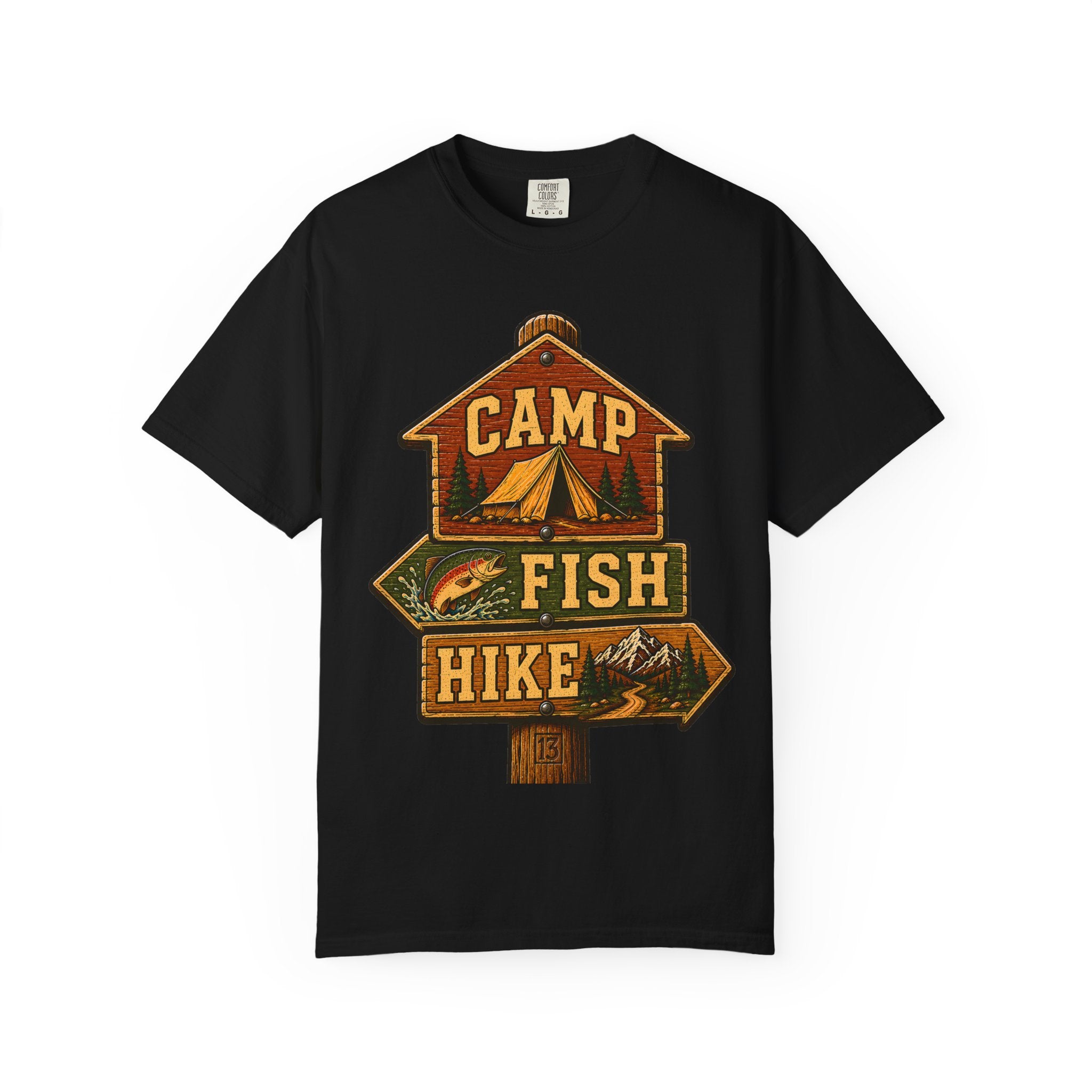 Camp Fish Hike — Vintage Trailhead Sign Outdoor Tee