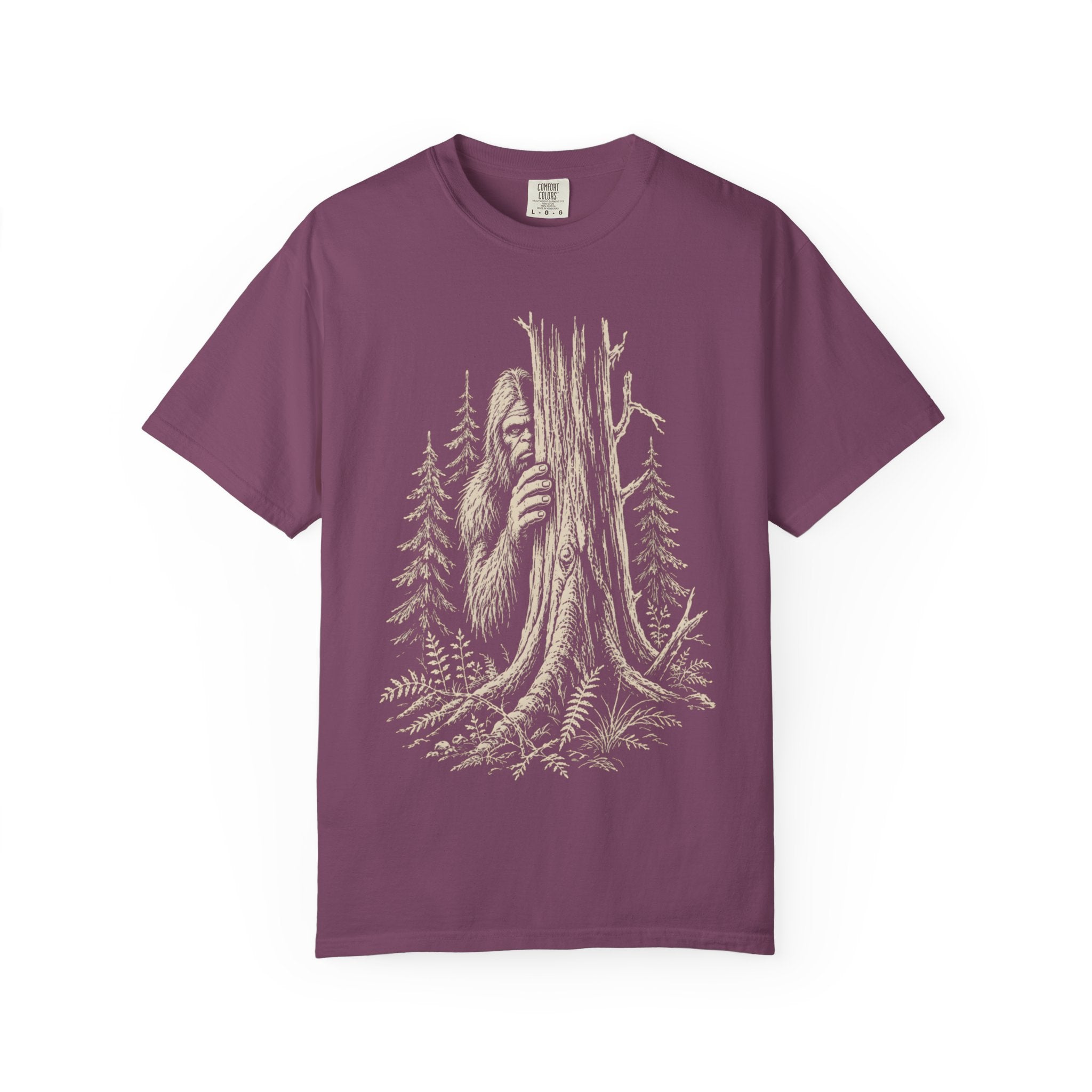 Bigfoot Hiding — Vintage Sasquatch Forest Sketch Tee