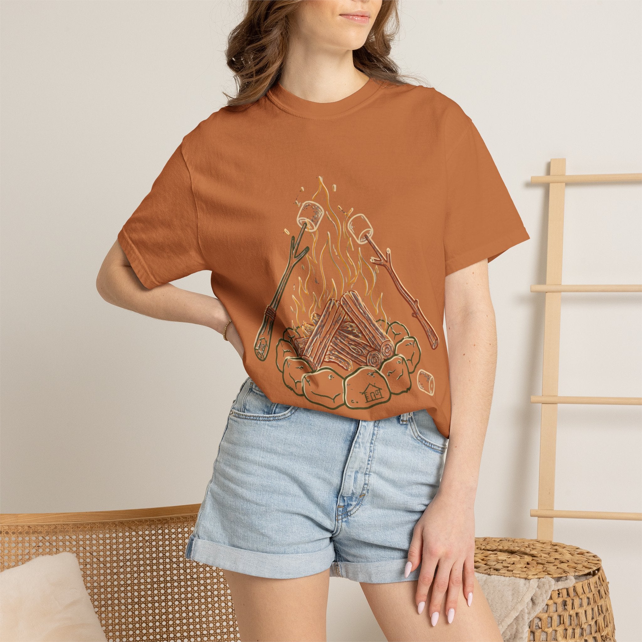 Roasing Marshmallows Line Art T-Shirt