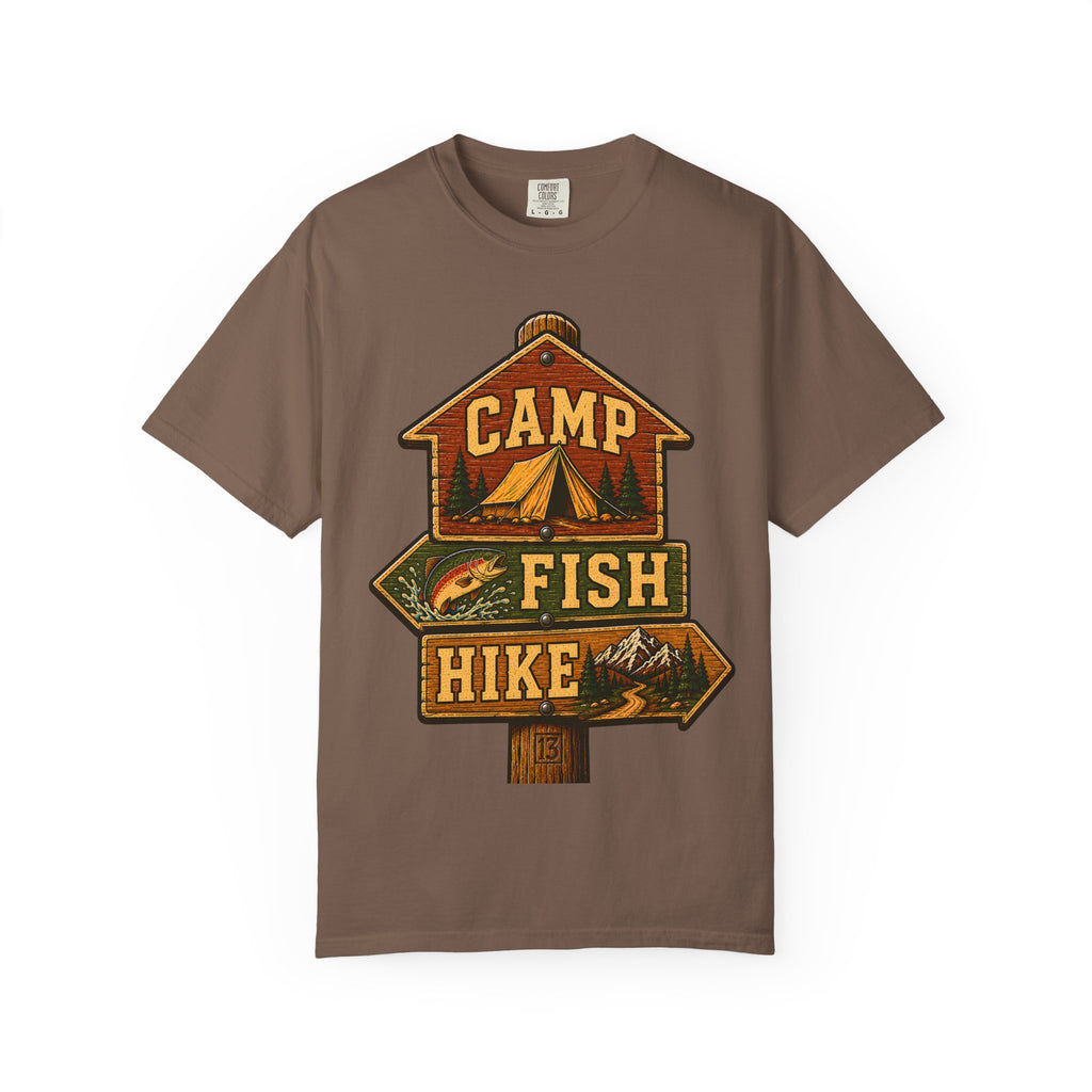 Camp Fish Hike — Vintage Trailhead Sign Outdoor Tee