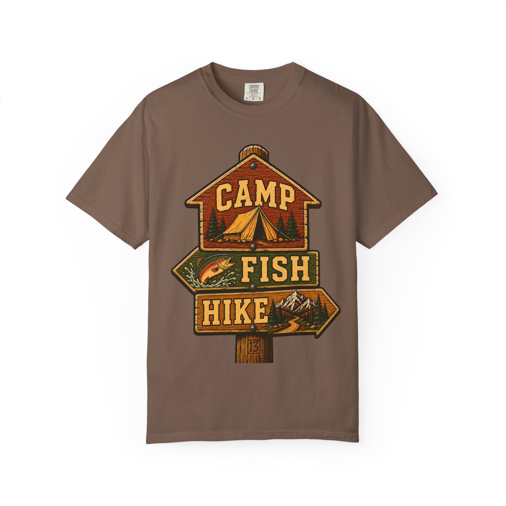 Camp Fish Hike — Vintage Trailhead Sign Outdoor Tee