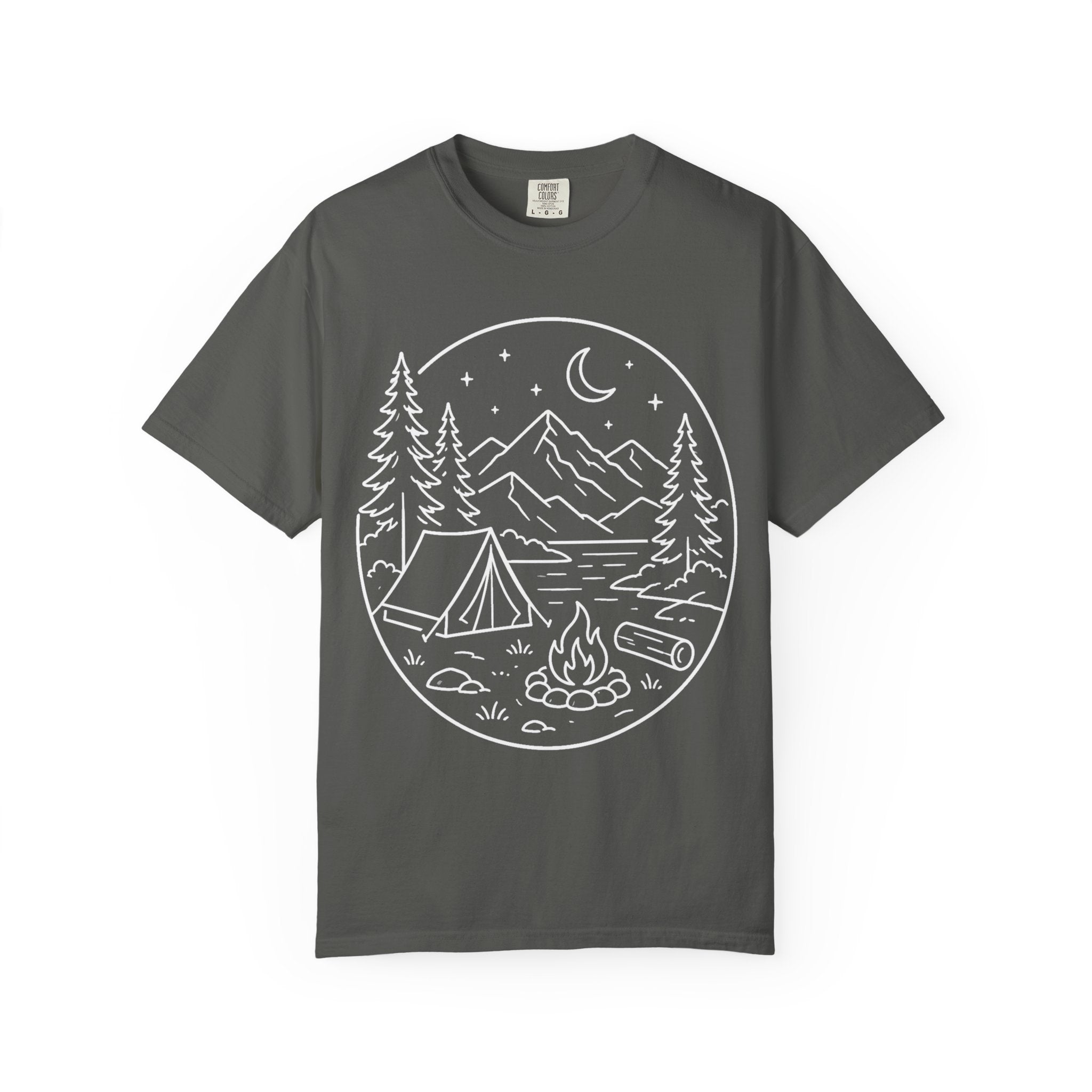 Mountain Campsite Night Scene Shirt — Cream Ink Camping Tee