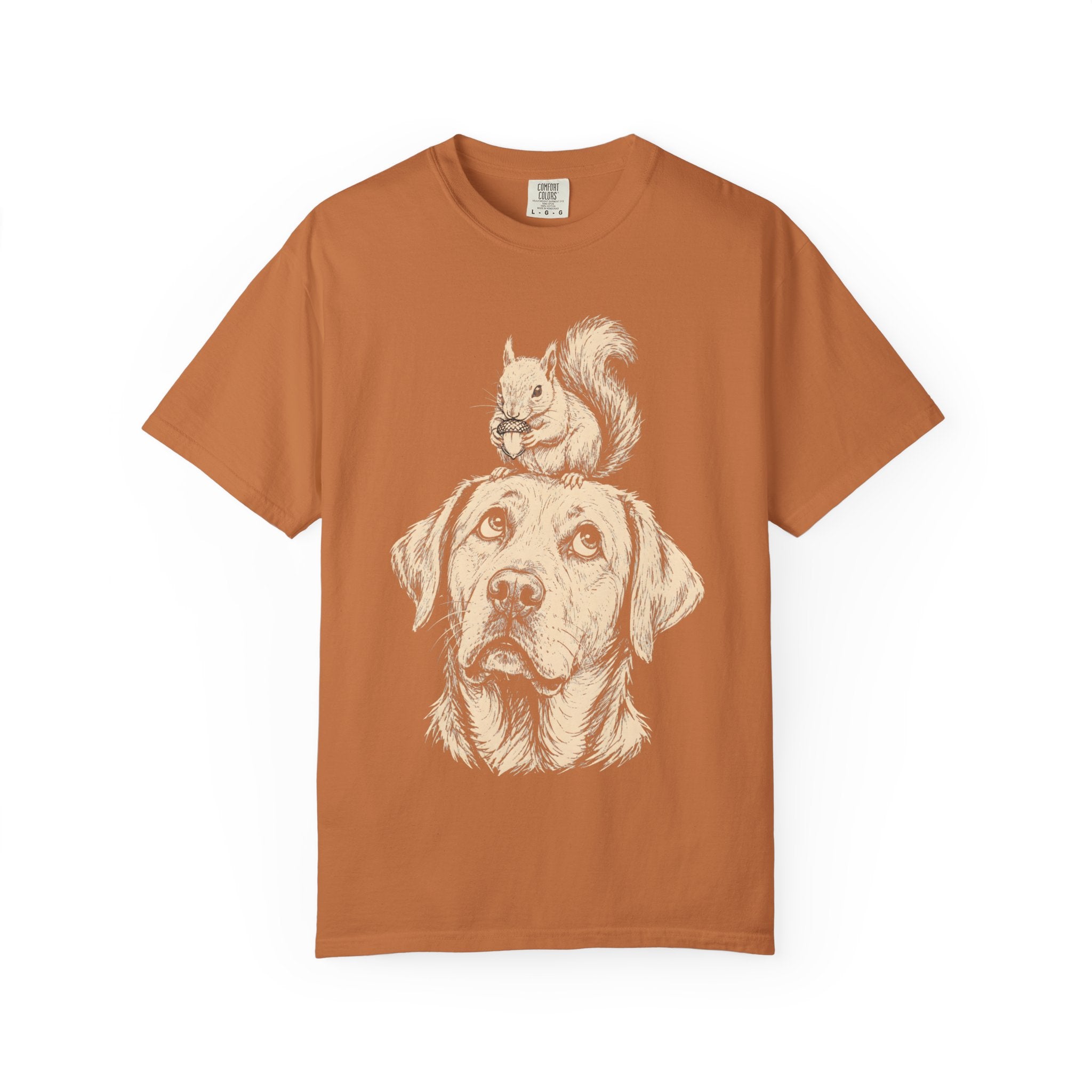 Dog and Squirrel — Vintage Sketch Outdoor Dog Tee