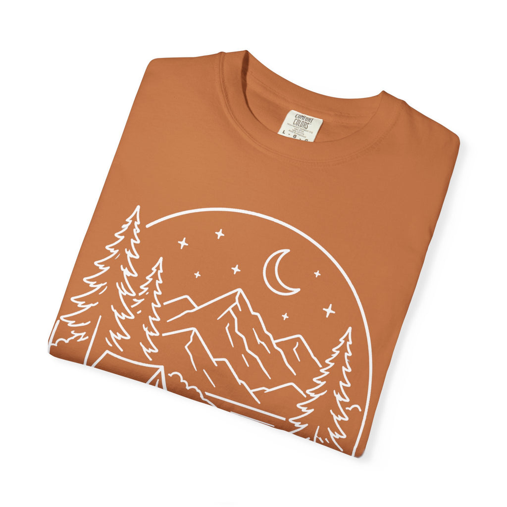 Mountain Campsite Night Scene Shirt — Cream Ink Camping Tee