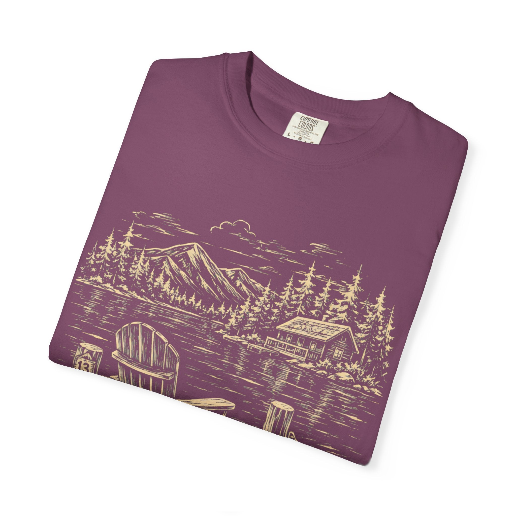 Lakeside Dock — Vintage Lake Cabin and Canoe Sketch Tee