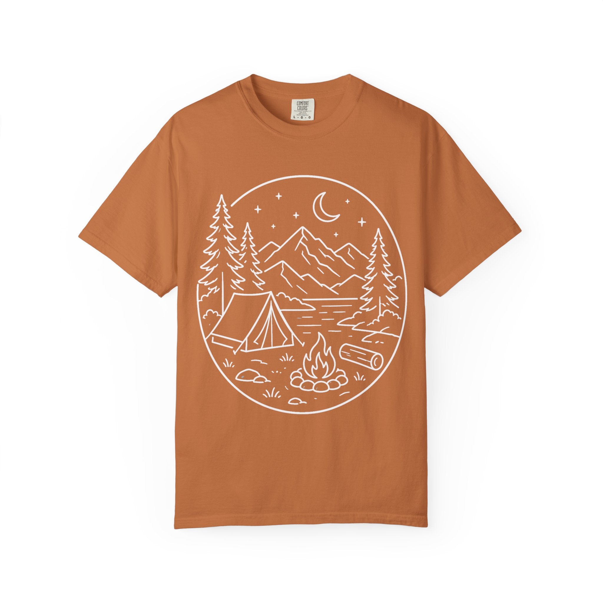 Mountain Campsite Night Scene Shirt — Cream Ink Camping Tee
