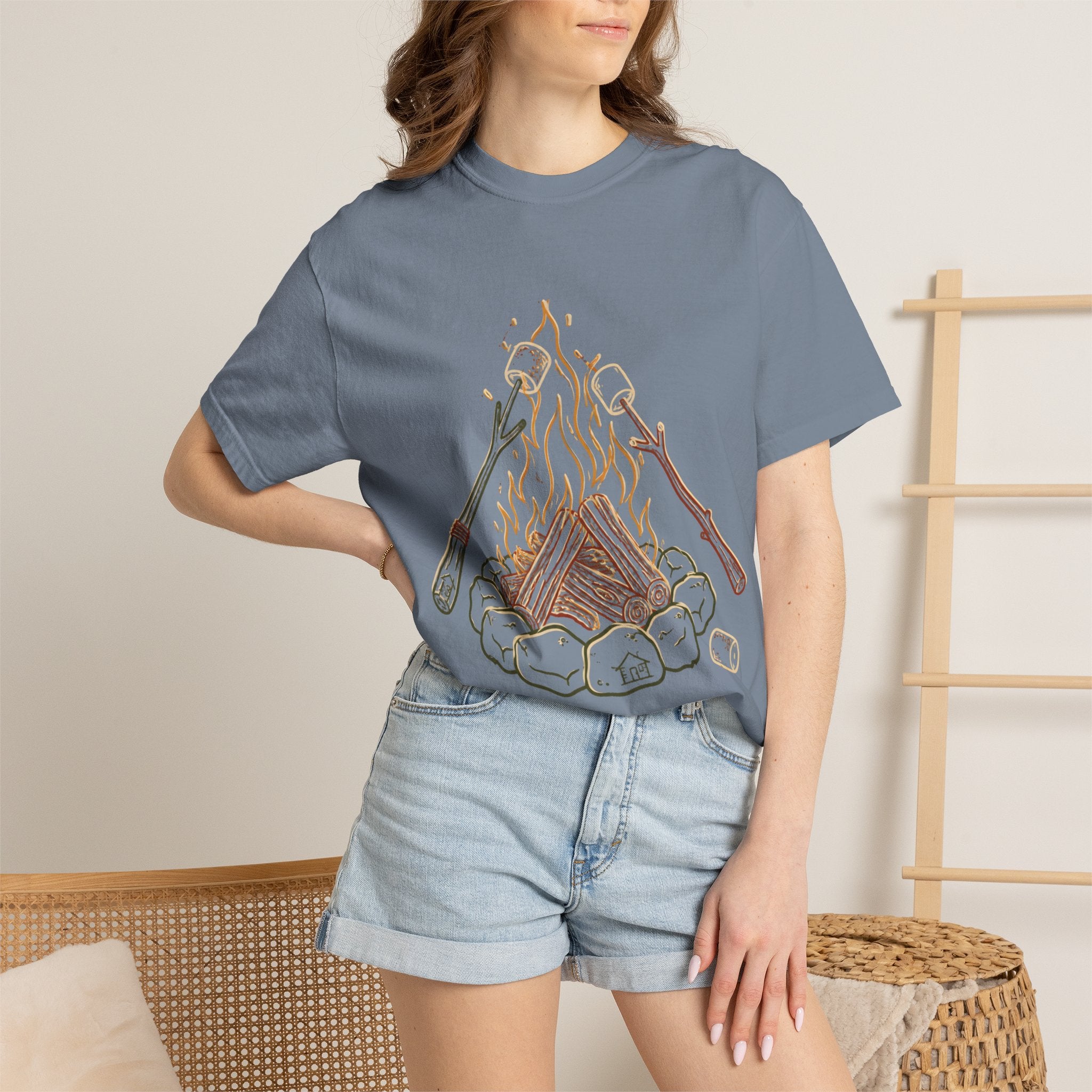Roasing Marshmallows Line Art T-Shirt