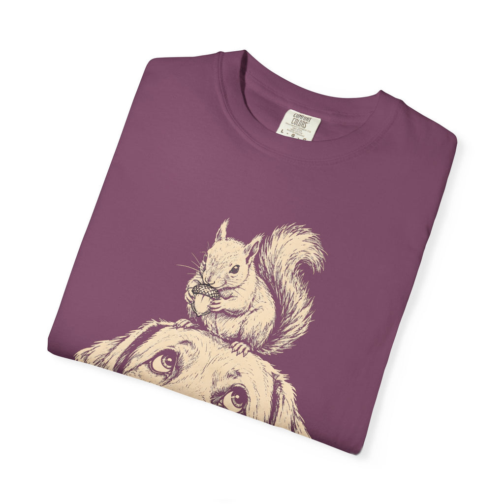 Dog and Squirrel — Vintage Sketch Outdoor Dog Tee