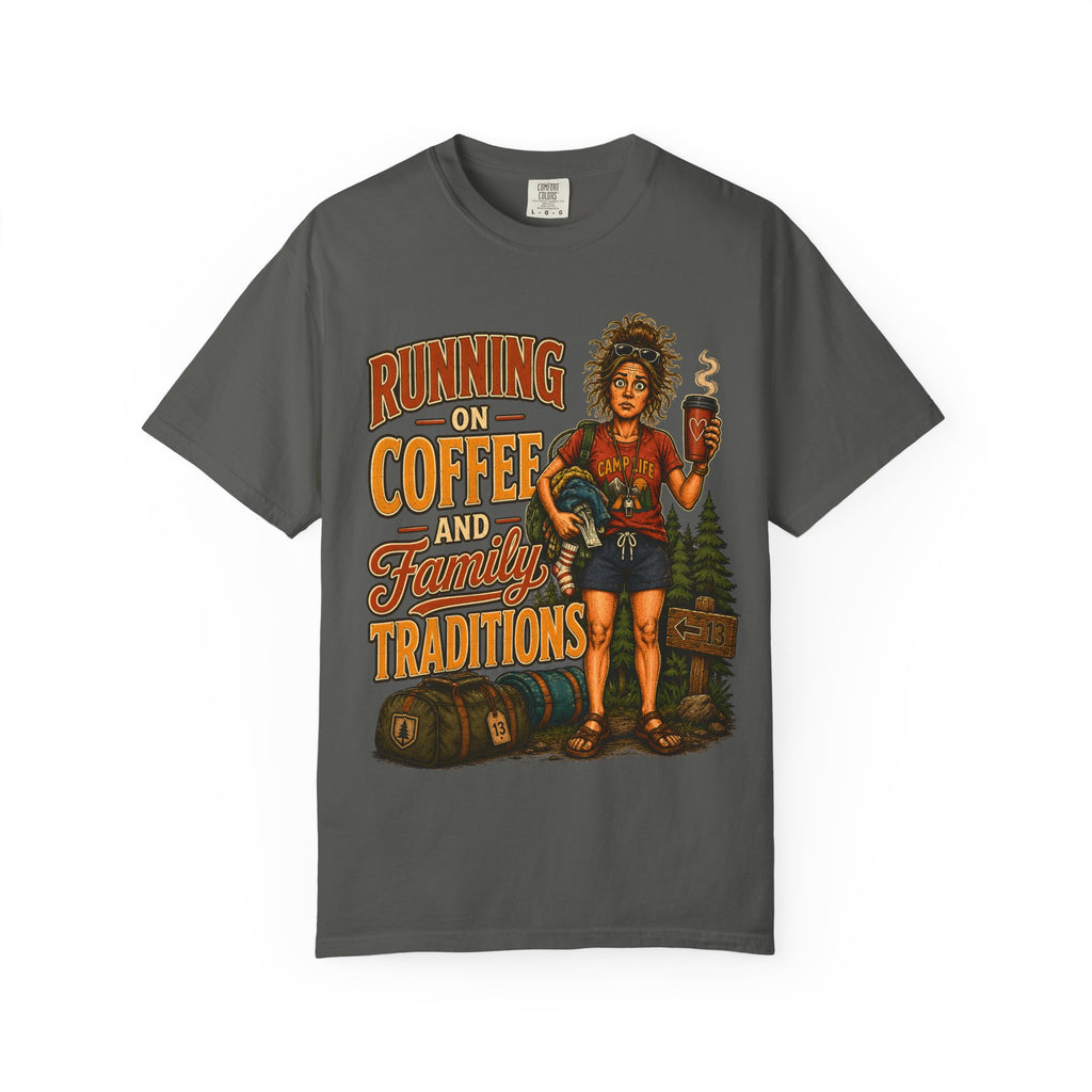 Running on Coffee and Family Traditions — Camping Humor Tee