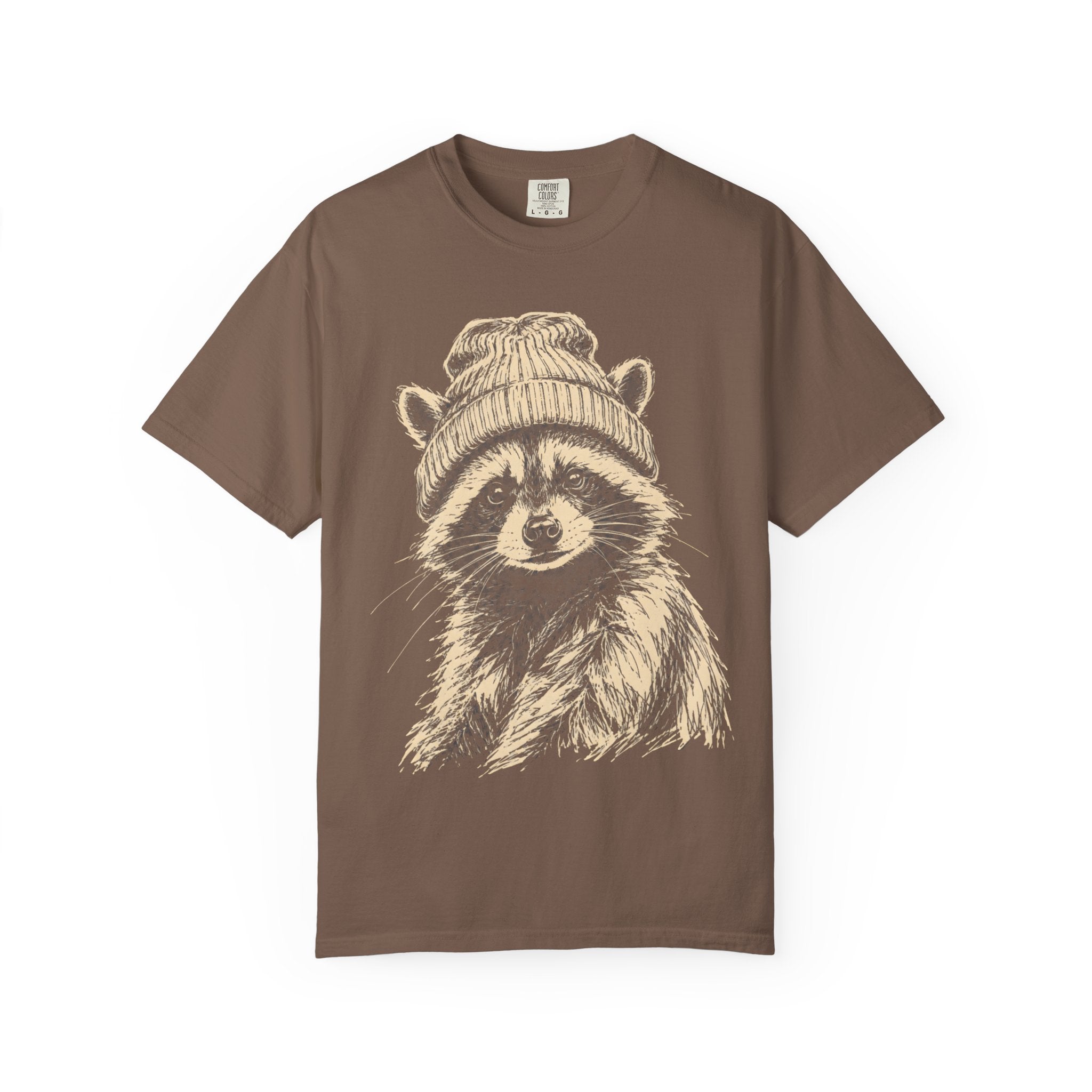 Raccoon in a Beanie — Vintage Sketch Wildlife Outdoor Tee