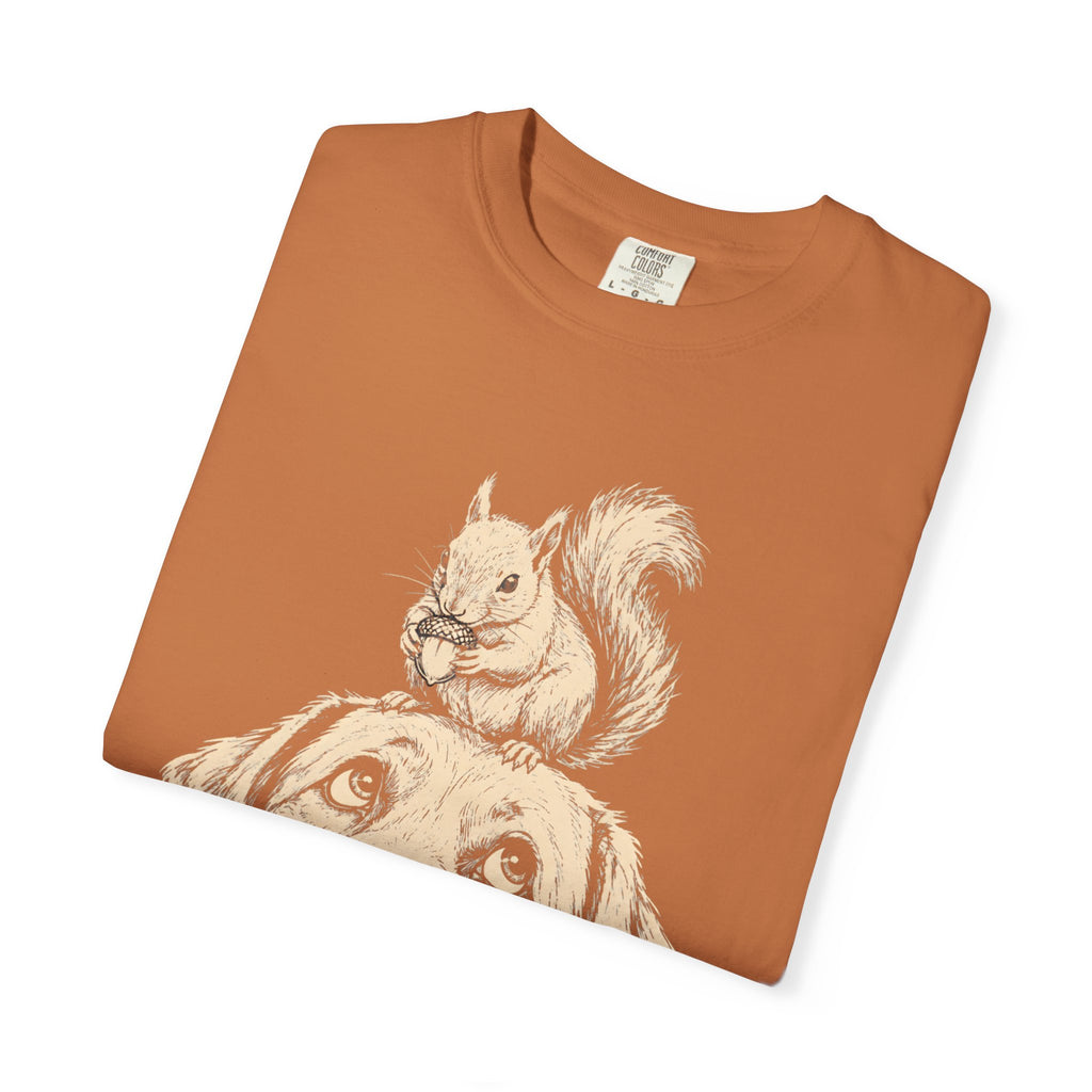 Dog and Squirrel — Vintage Sketch Outdoor Dog Tee