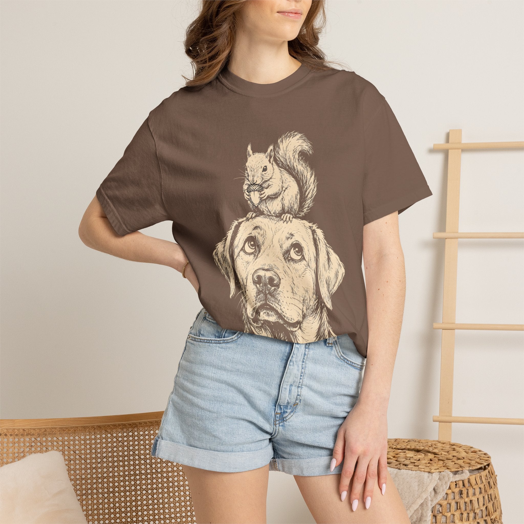 Dog and Squirrel — Vintage Sketch Outdoor Dog Tee